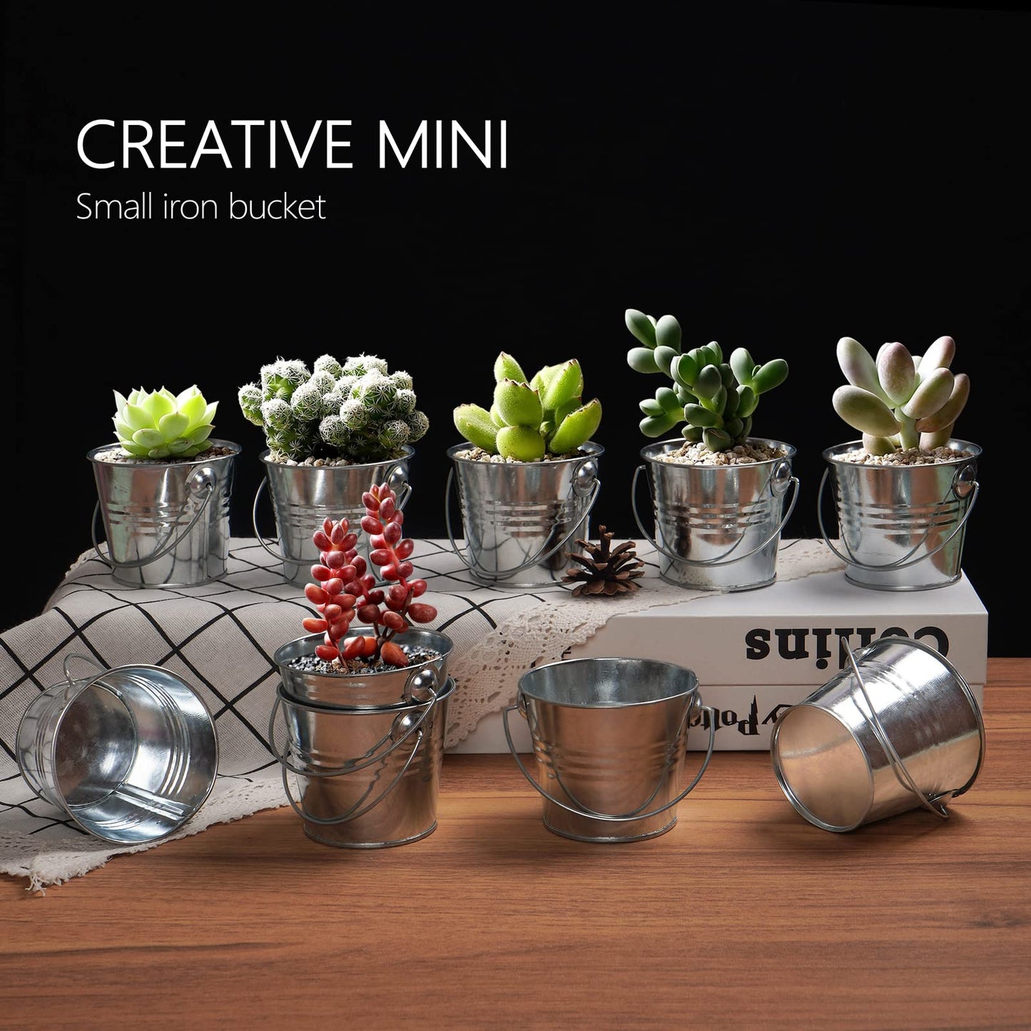 GDYOOSHOW 10pcs 3 inch Tall Galvanized Metal Buckets Mini Planters for Succulent,Centerpieces for Party, Wedding Ornaments. (10pcs mini Buckets)