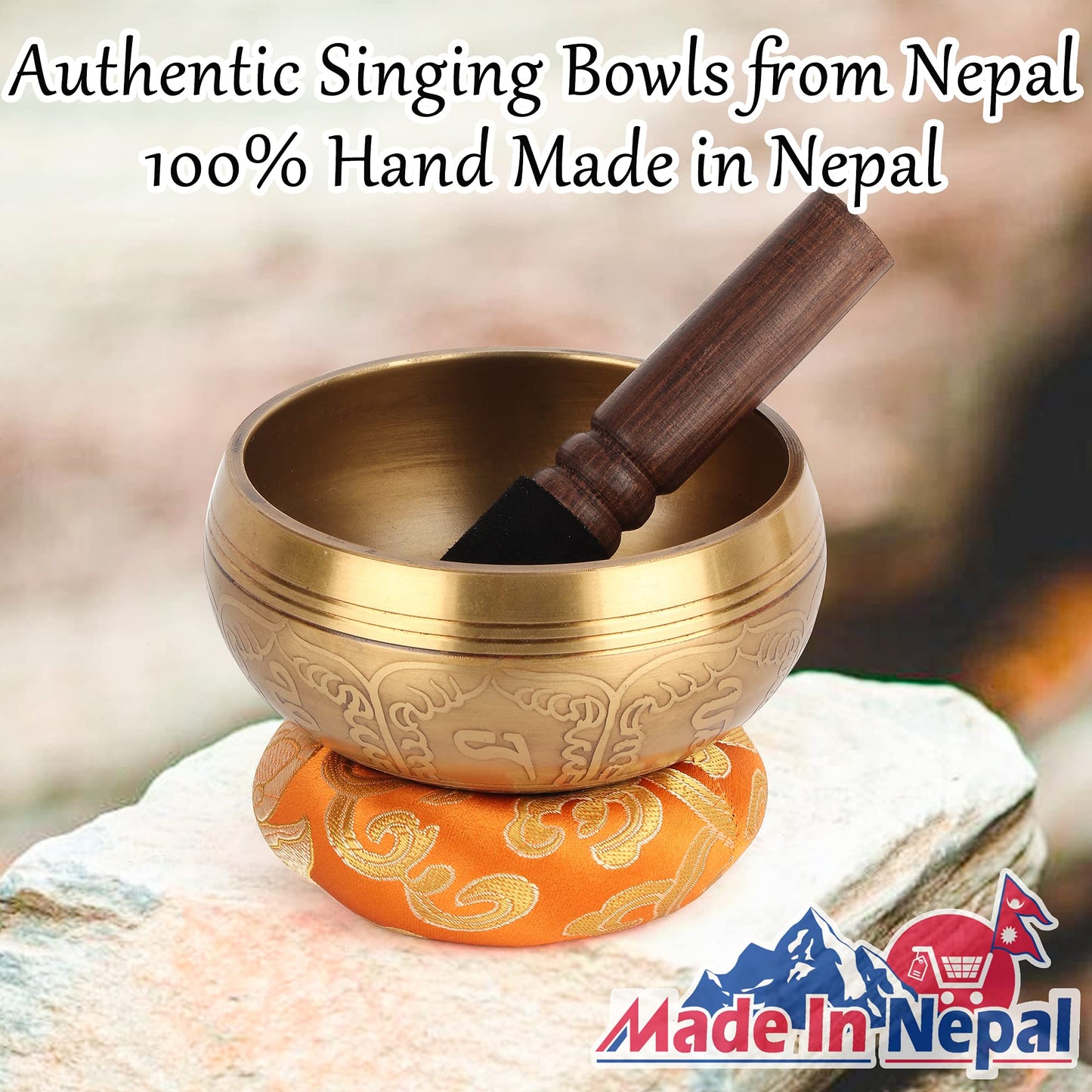 Tibetan Singing Bowl Set – Authentic Hand-Tuned Sound Bowl for Meditation – Complete Meditation Bowl Kit, Tibetan Bell for Yoga, Relaxation, & Sound Healing, Unique Gifts for Women, Men