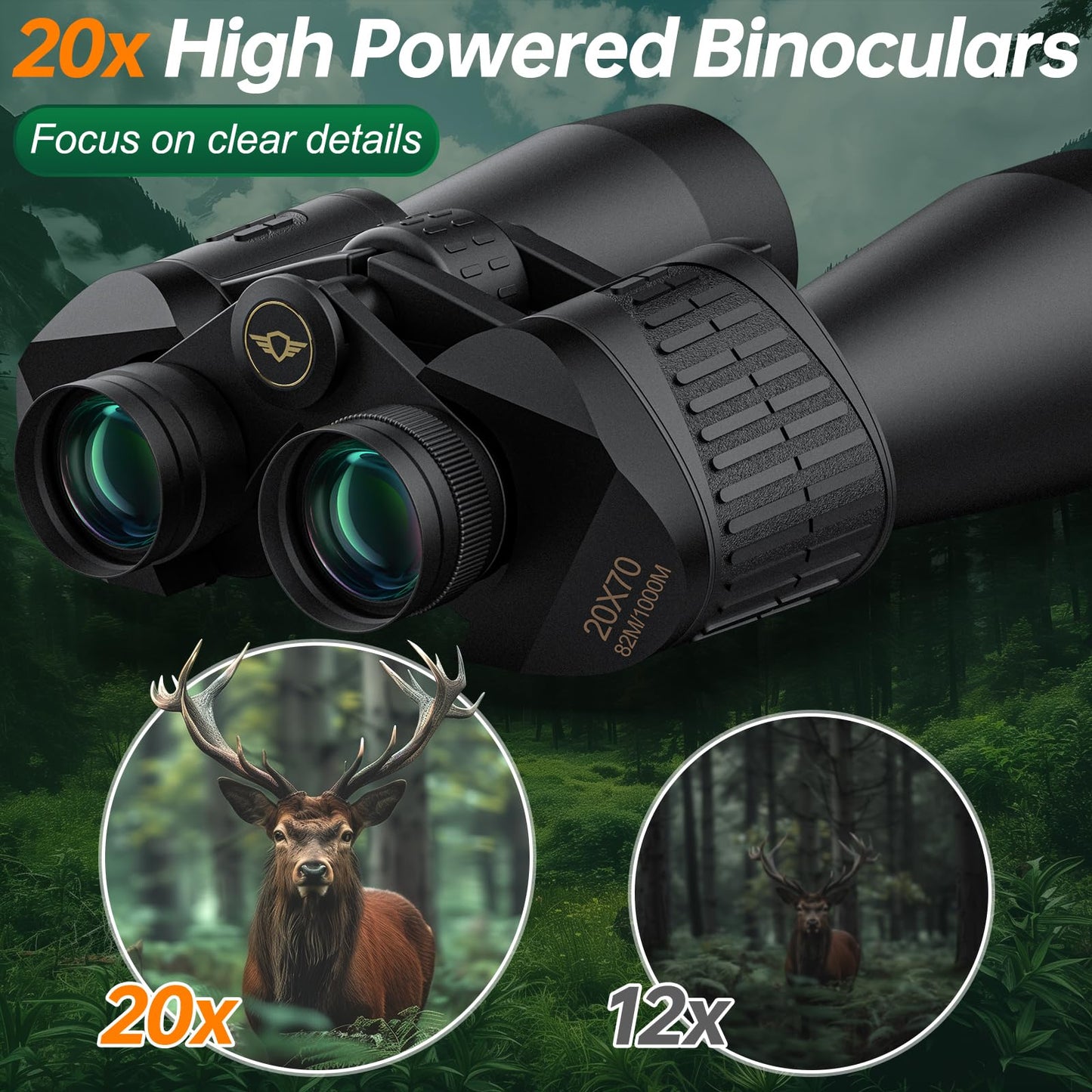 Binoculars for Adults High Powered - Aurosports 20x70 Binoculars for Bird Watching - Clear Low Light Vision for Hunting Travel Hiking Outdoor Sports Cruise