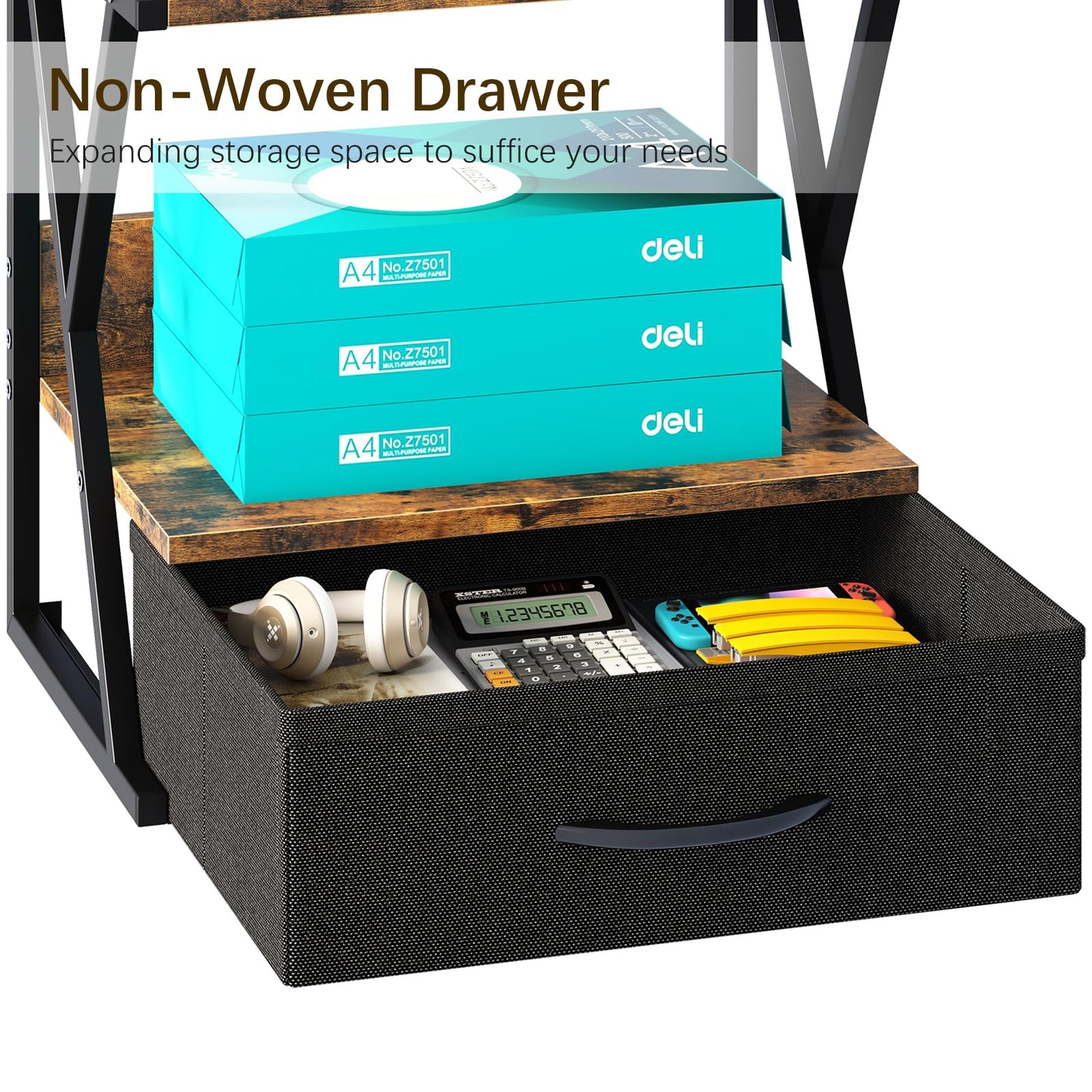 aboxoo Printer Stand for Desk with Storage Drawer, 2 Tier Desktop Or Under Desk Shelf, Multi-Purpose Desks Organizer for Home Office, fit Fax Machine/3D Printer/Scanner, Rustic Brown