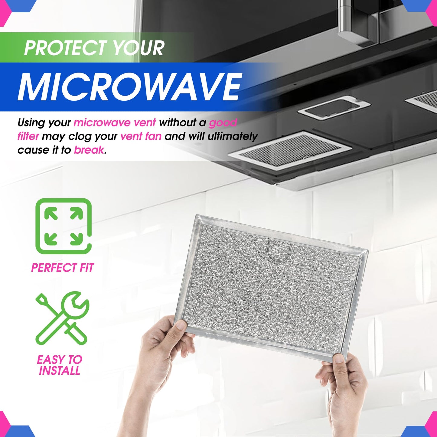 Bagean Microwave Filter Replacement 5.12” x 7.64” Aluminum Mesh Screen Grease Filter - 4 Pack Fits Frigidaire 5304464105 WB06X10608 GE Microwave Filter