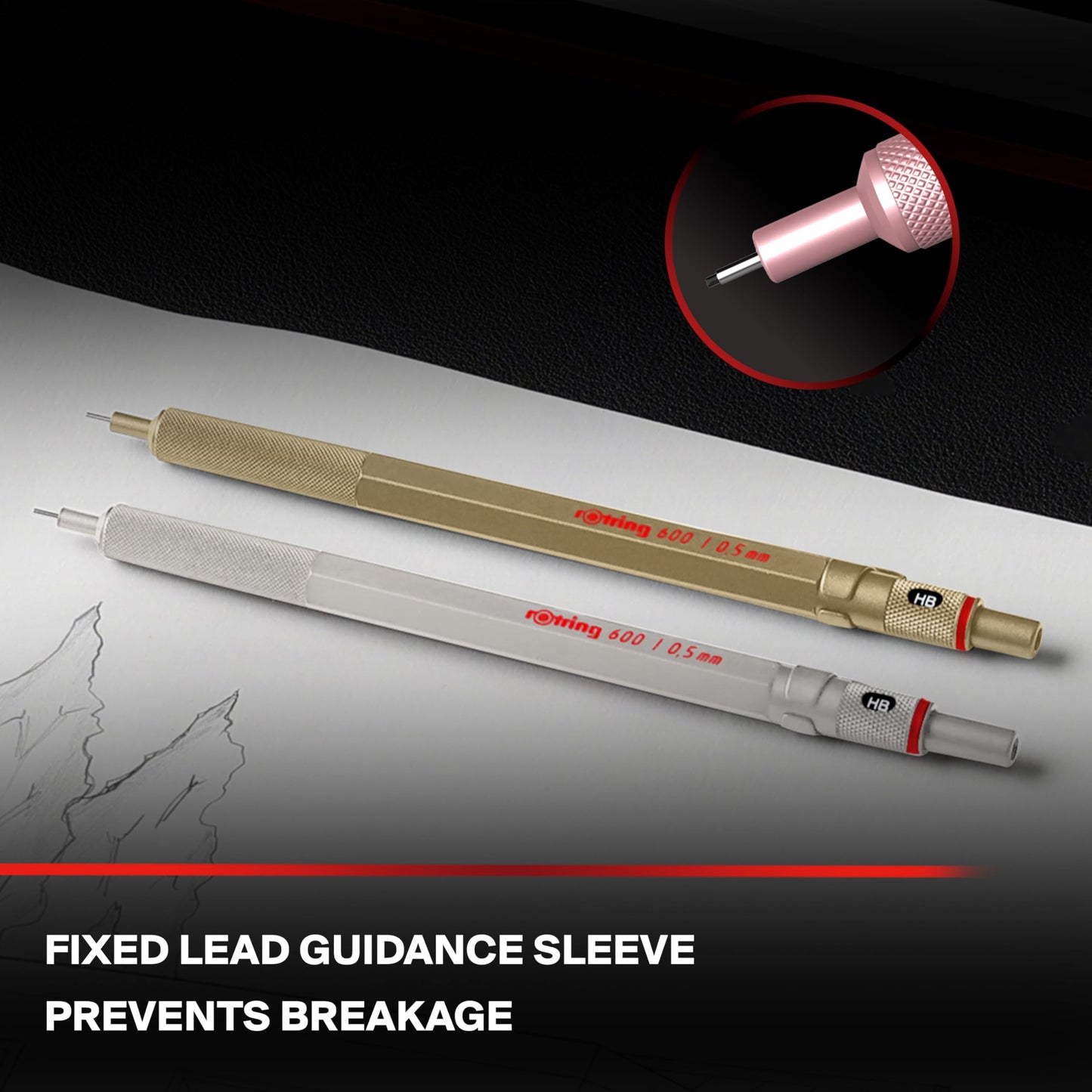 Rottling Mechanical Pencil Rose Gold 600 2158794 0.5mm rOtring Mechanical Pencil Premium Writing Instrument Stationery German Drafting Pen Professional Ballpoint Pen