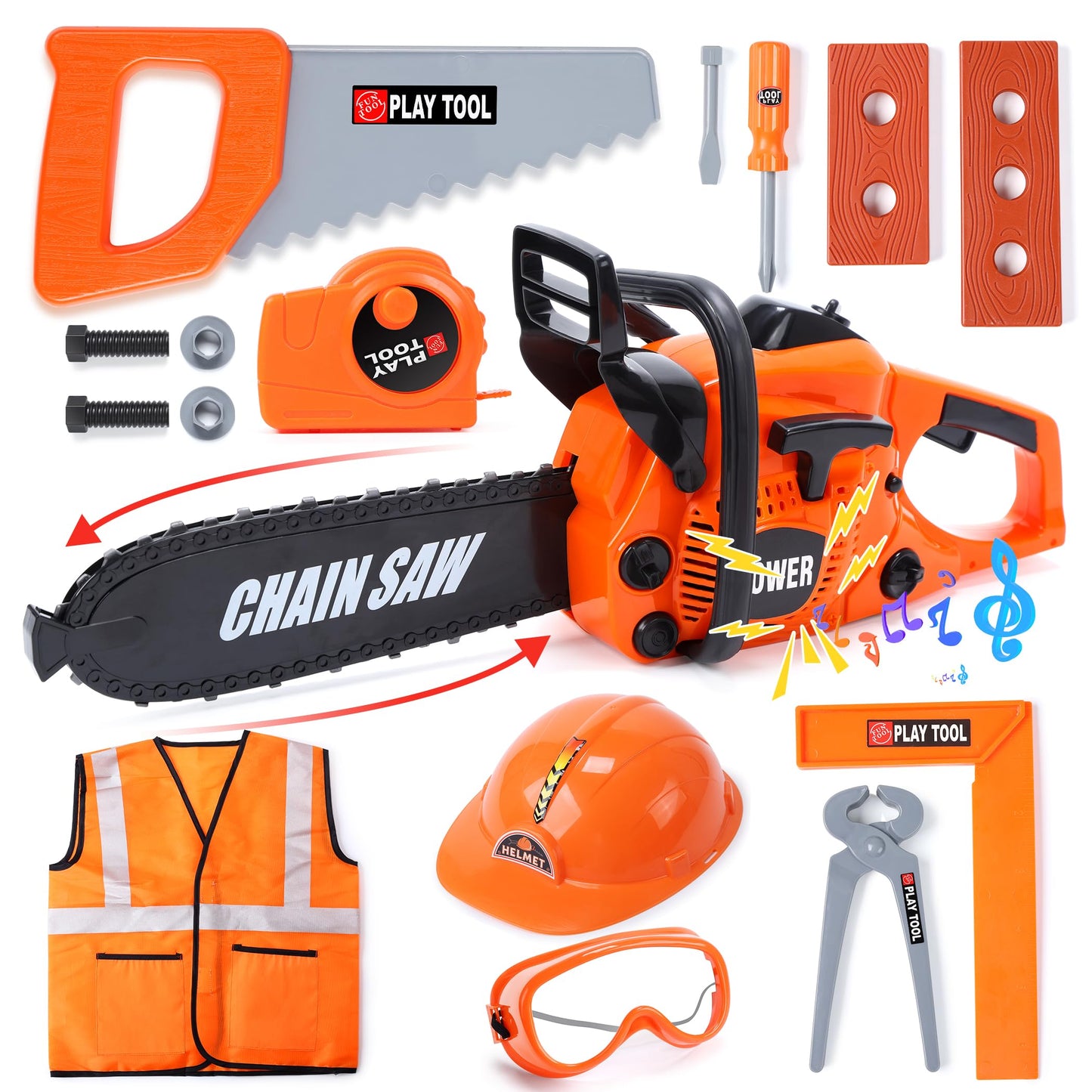 Skirtoy Toy Chainsaw for Kids, Pretend Play Series Kids Tool Set, Outdoor Electronic Chainsaw Toy Tools Set, Preschool Toddler Tool Set, Thanksgiving Birthday Family Day Gifts for Kids Boy Girls