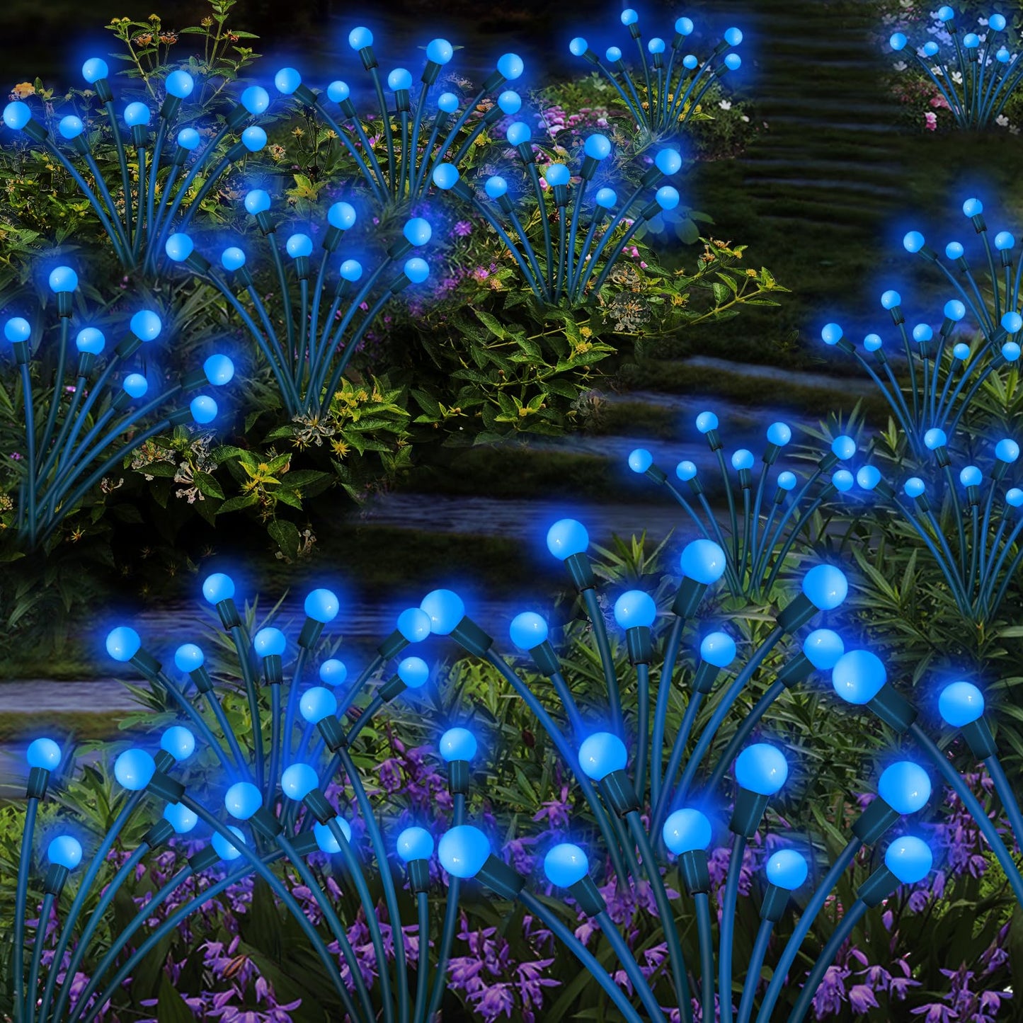 Solar Garden Lights Outdoor, 4 Pack 32 LED Solar Blue Firefly Lights Waterproof, Sway by Wind, Swaying Light for Yard Patio Backyard Garden Planter Flower Bed Pathway Outdoor Decoration