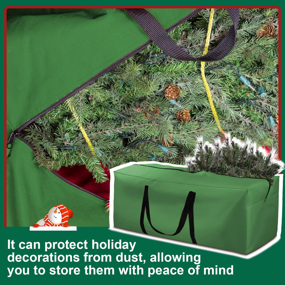 Christmas Tree Storage Bag Fits 9-12 Ft Tall Artificial Xmas Trees, 420D Oxford Heavy-Duty Waterproof Storage Bags, 68" L X 30" W X 20" Extra Large Xmas Tree Bag with Handles & Zipper (Green,2 Pack)