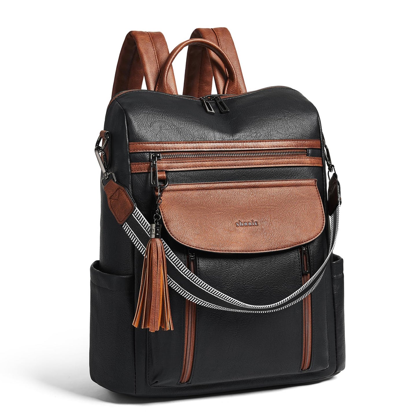 Shrrie Large Leather Backpack for Women 15.6 inch Laptop Backpack Travel Work Backpack Purse for Business College