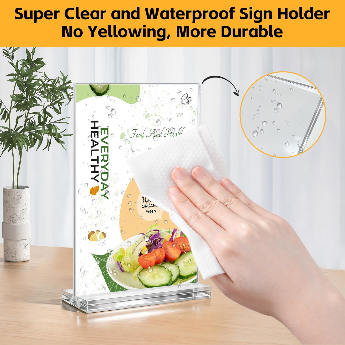 Acrylic Sign Holder 5x7, 10 Pack Vertical Clear Table Menu Display, Double Sided Table Top Frame Plastic Stand, Suitable for Restaurants, Office, Store, Fair