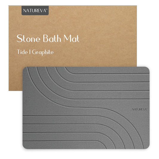 Natureva Home - Stone Bath Mat | Super Absorbent, Quick Dry, Non Slip | Modern Diatomite Bathroom Mats | Made of Natural Diatomaceous Earth | Absorbing Water Instantly | Design Tide | Colour Graphite