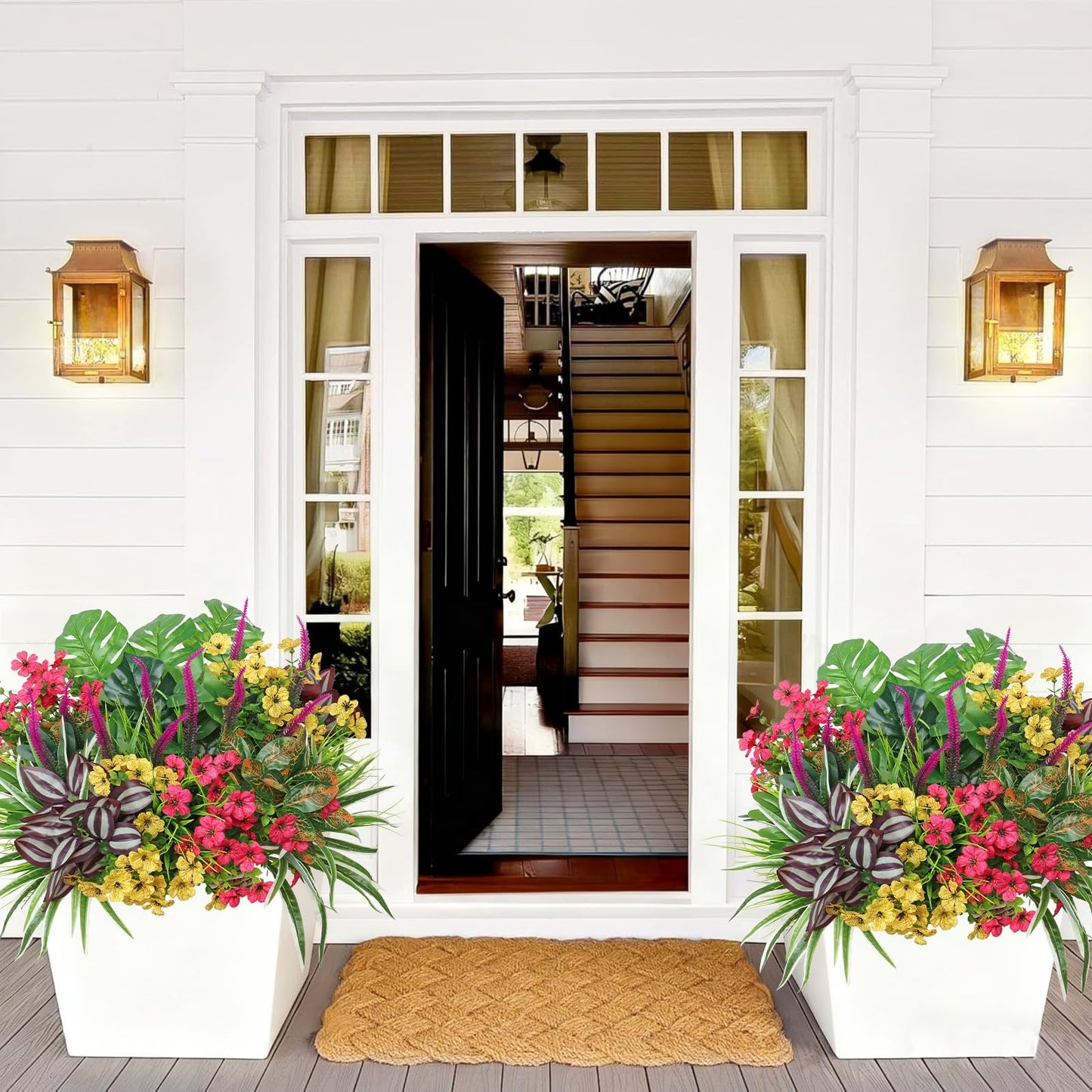 Dremisland 20 Bundles Artificial Plants Outdoor UV Resistant Artificial Fake Flowers Greenery Stems Faux Shrubs Plastic Boxwood Plants for Porch Planter Window Box Home Spring Summer Decor