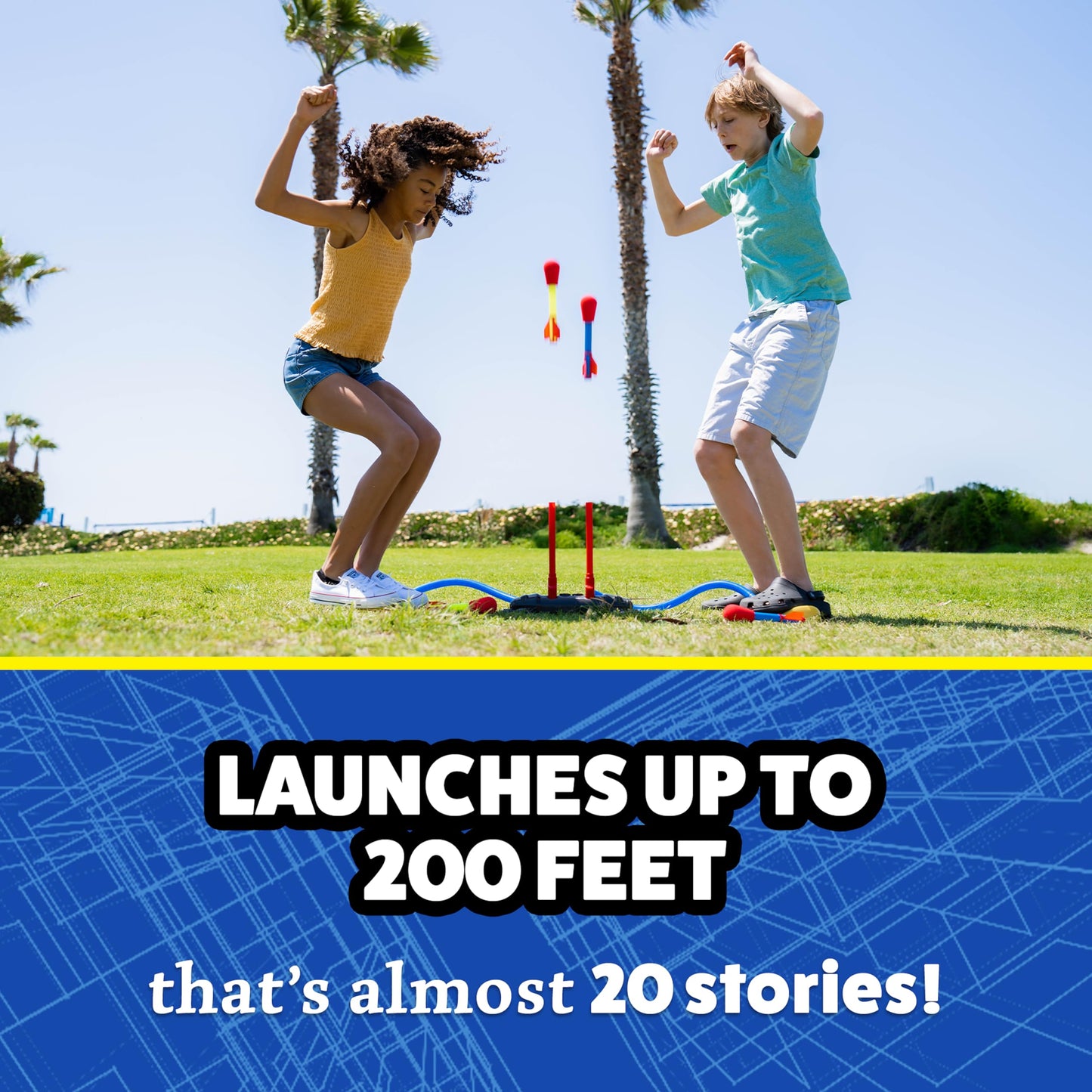 The Original Stomp Rocket Dueling Rockets Launcher, 4 Rockets and Toy Rocket Launcher - Outdoor Rocket STEM Gift for Boys and Girls Ages 6 Years and Up - Great for Outdoor Play