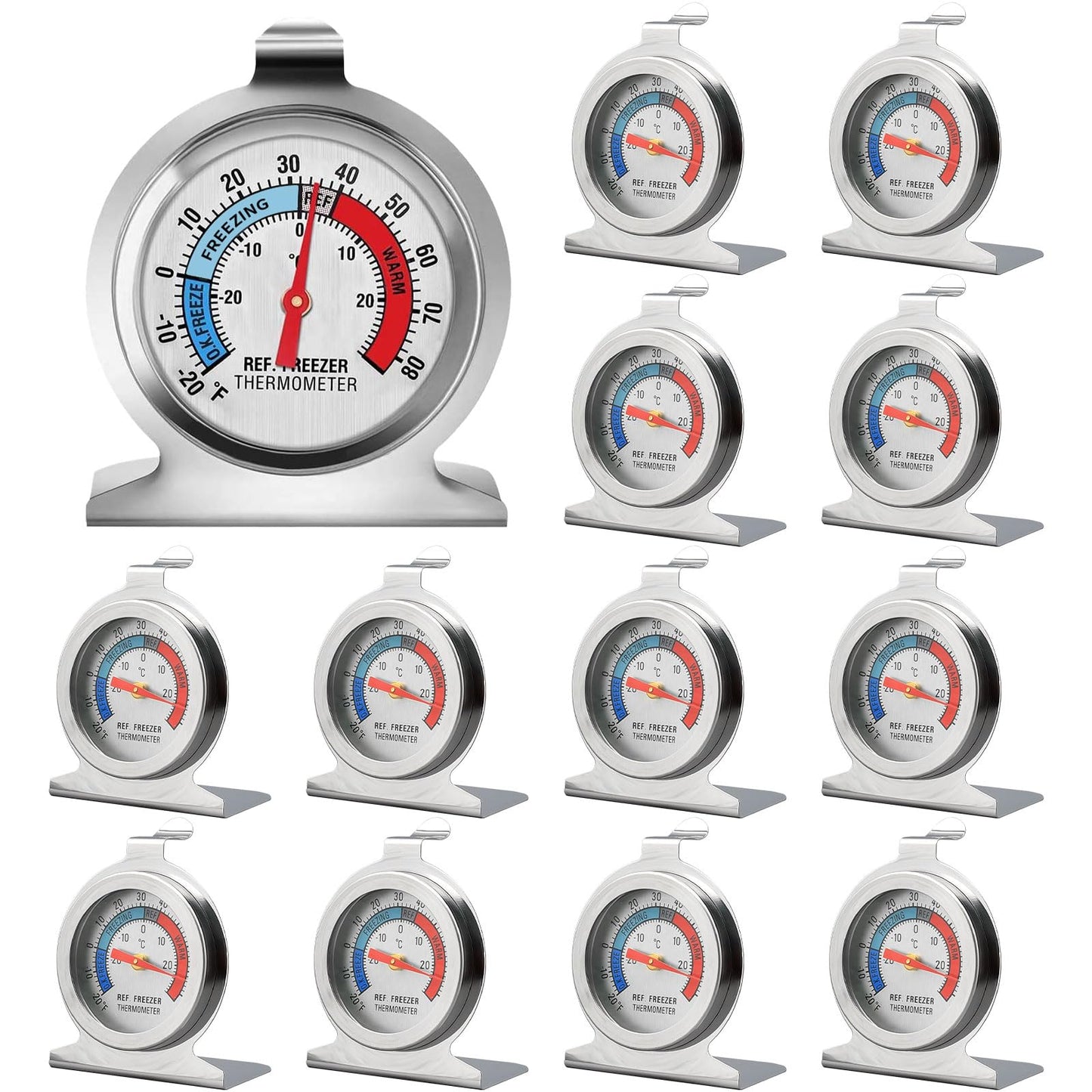 12 Pack Refrigerator Freezer Thermometer Large Dial Fridge Freezer Alarm Thermometer Internal Temperature Gauge Dual-Scale -30~30°C/-20~80°F for Freezer Refrigerator Cooler