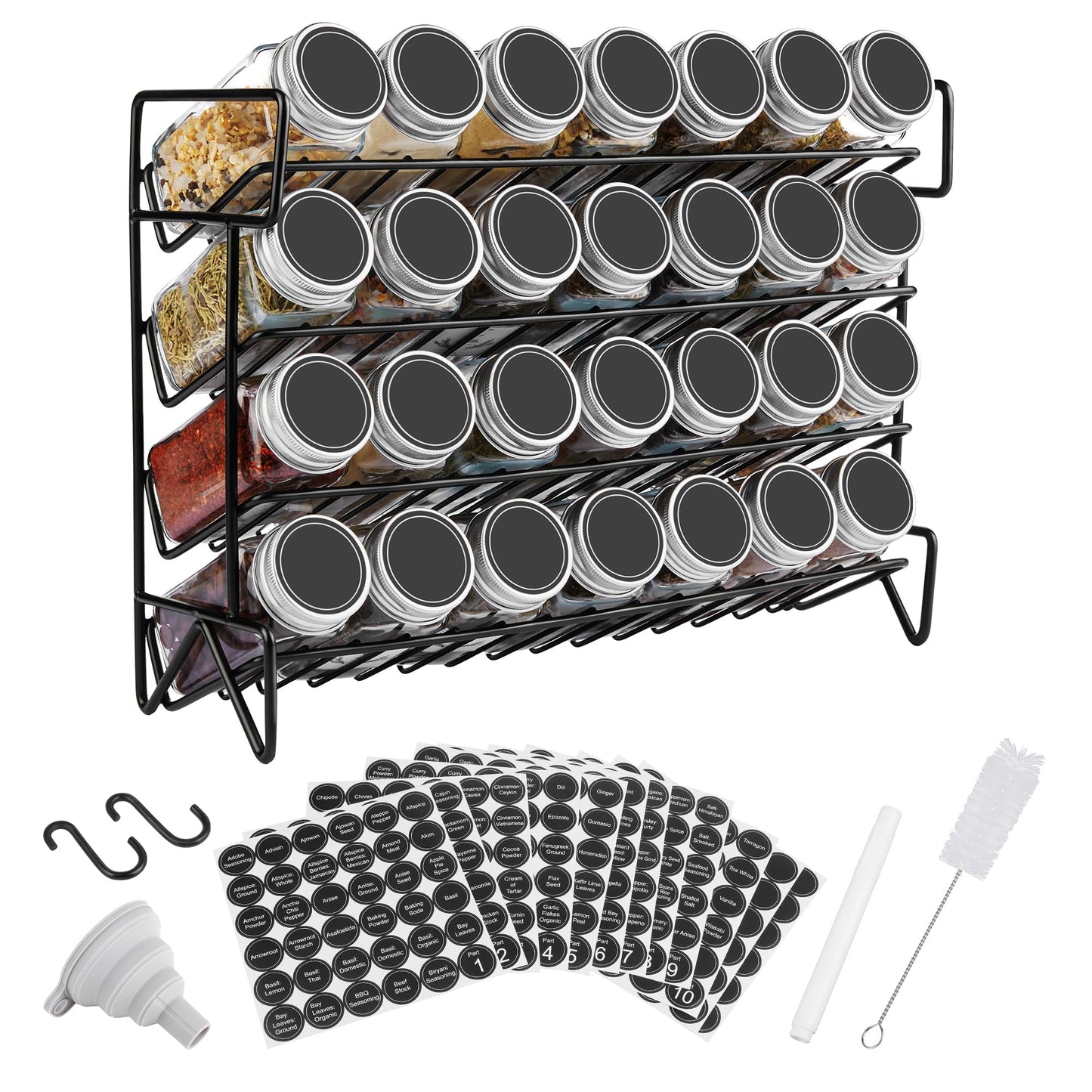 Vtopmart Spice Rack Organizer for Cabinet, 4 Tier Spice Organizer with 28 Empty Spice Jars and 432 Blank Labels, Seasoning Organization for Countertop, Cabinet, Kitchen, Pantry, Cupboard