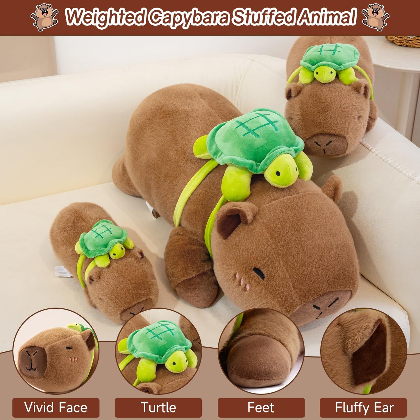SQEQE Weighted Capybara Plush, Soft Weighted Stuffed Animals Pillow, Cute Plushie Toy for Kids Adults (13.8 Inch/1.6 Lbs)
