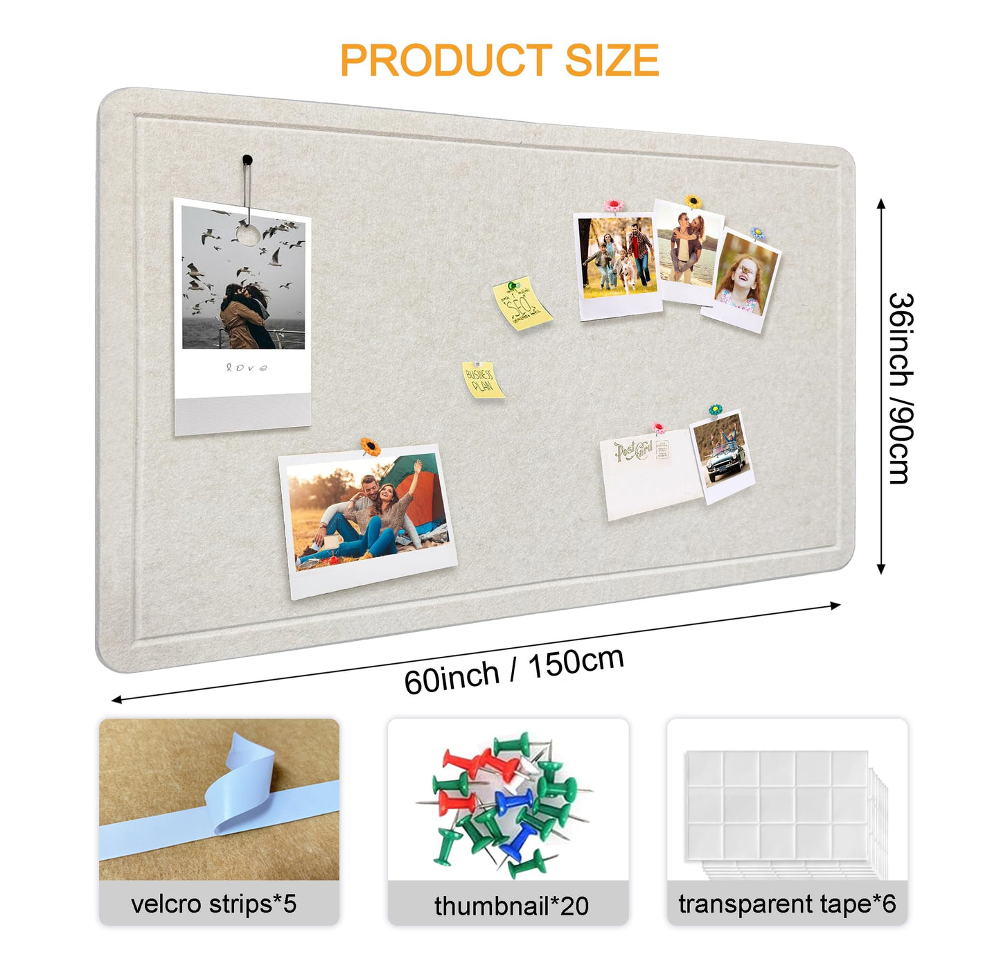 Yunihome Large Bulletin Board - Foldable 36x60 Inches Cork Board Alternative with 20 Push Pins, 5' x 3' Self-Adhesive Felt Bulletin Board for Wall, Home Office Classroom Decor