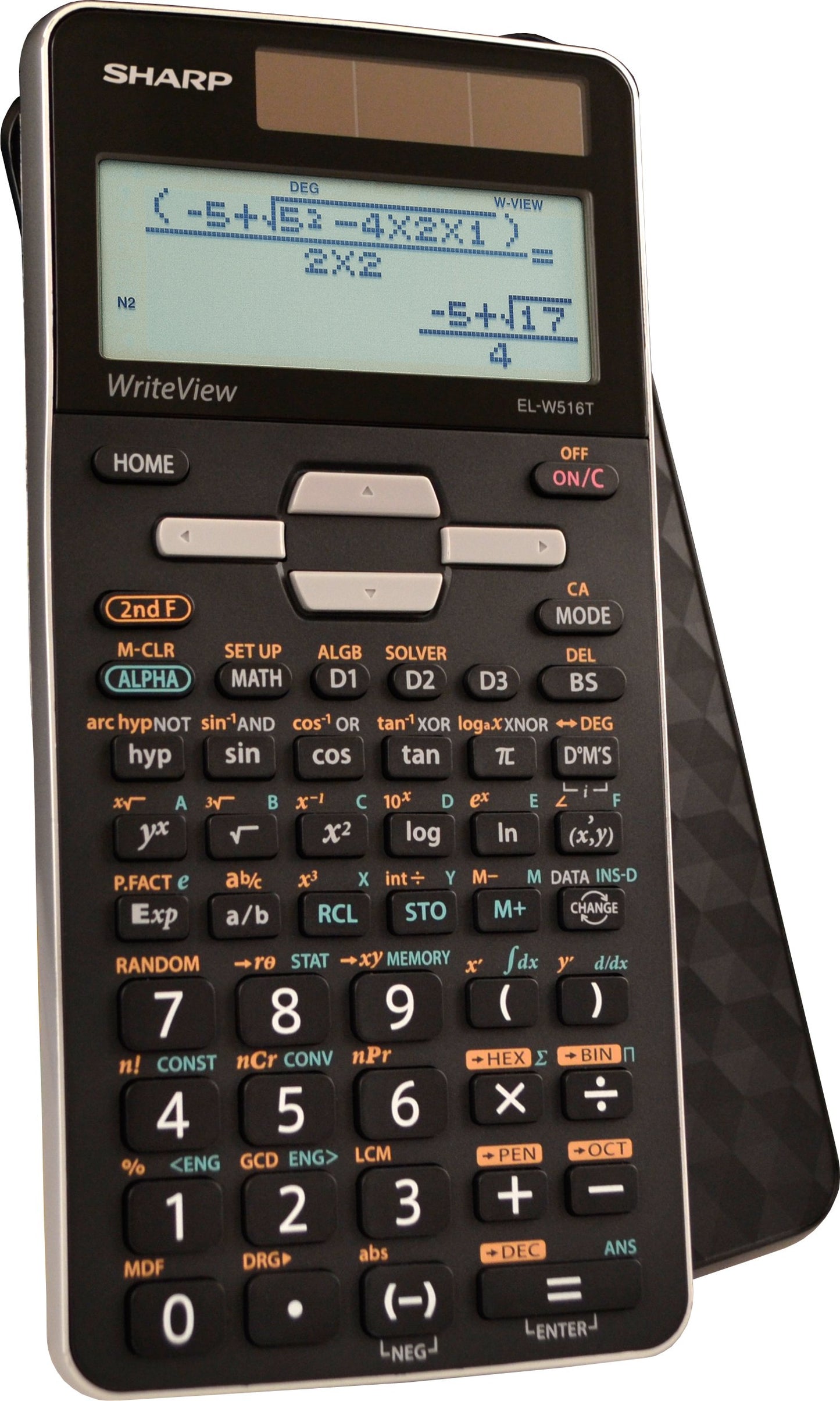 Sharp EL-W516TBSL 16-Digit Advanced Scientific Calculator with WriteView 4 Line Display, Battery and Solar Hybrid Powered LCD Display, Black & White, Black and Silver, Model Number: ELW516TBSL, Large