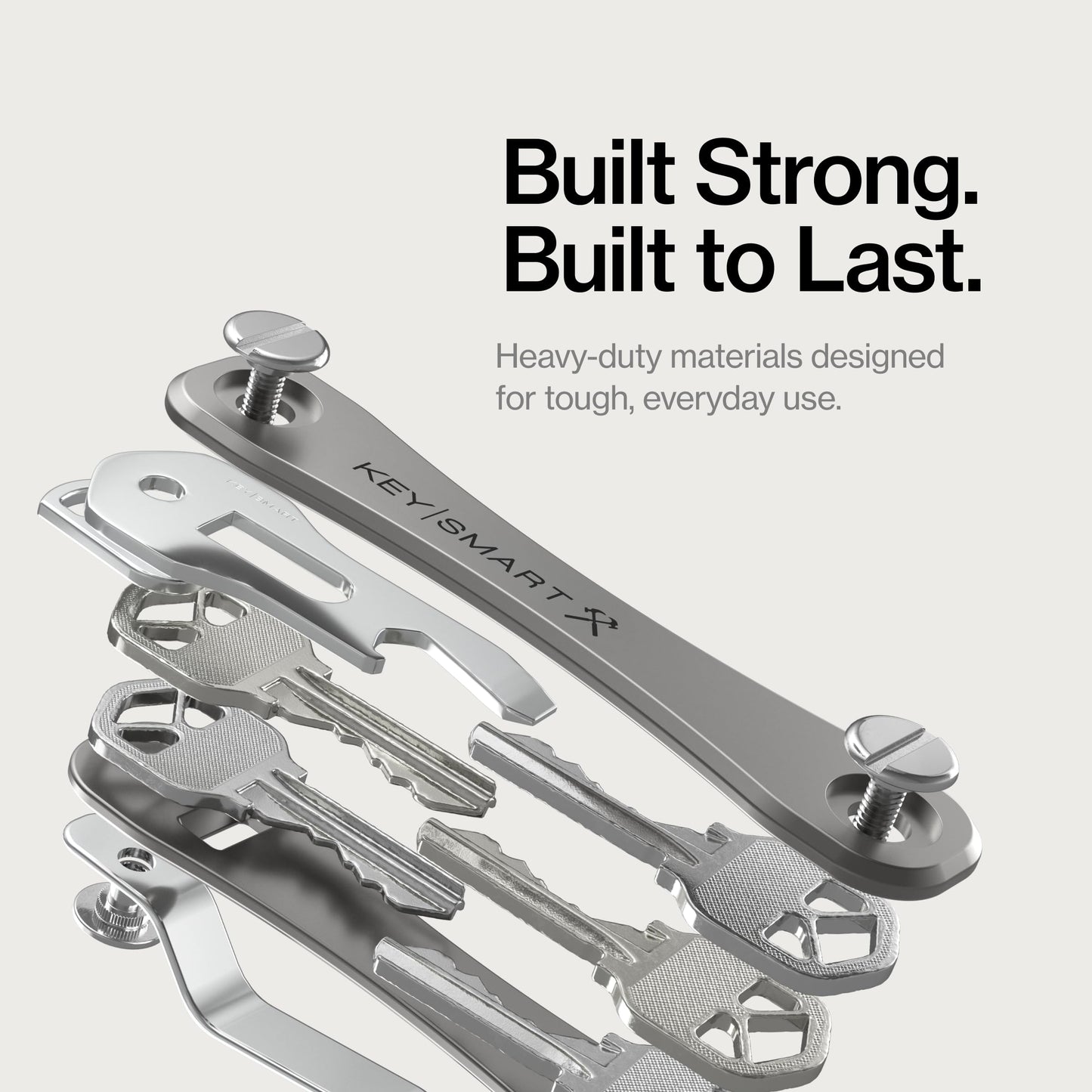 Keysmart Rugged - Multi-Tool Key Holder with Bottle Opener and Pocket Clip (Up to 14 Keys, Titanium)