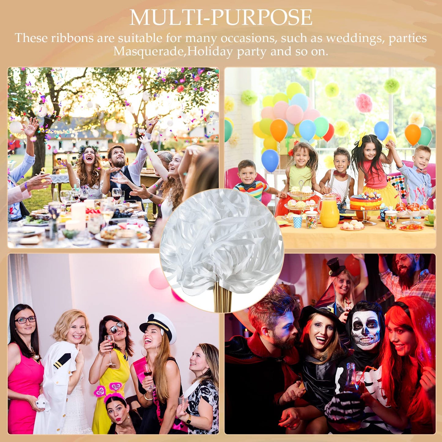 Chalyna 100 Pieces Lace Ribbon Wedding Sticks Colorful Ribbon Streamers Party Streamers with Bells Silk Fairy Stick Wands for Wedding, Party, Holiday, Activities(White)