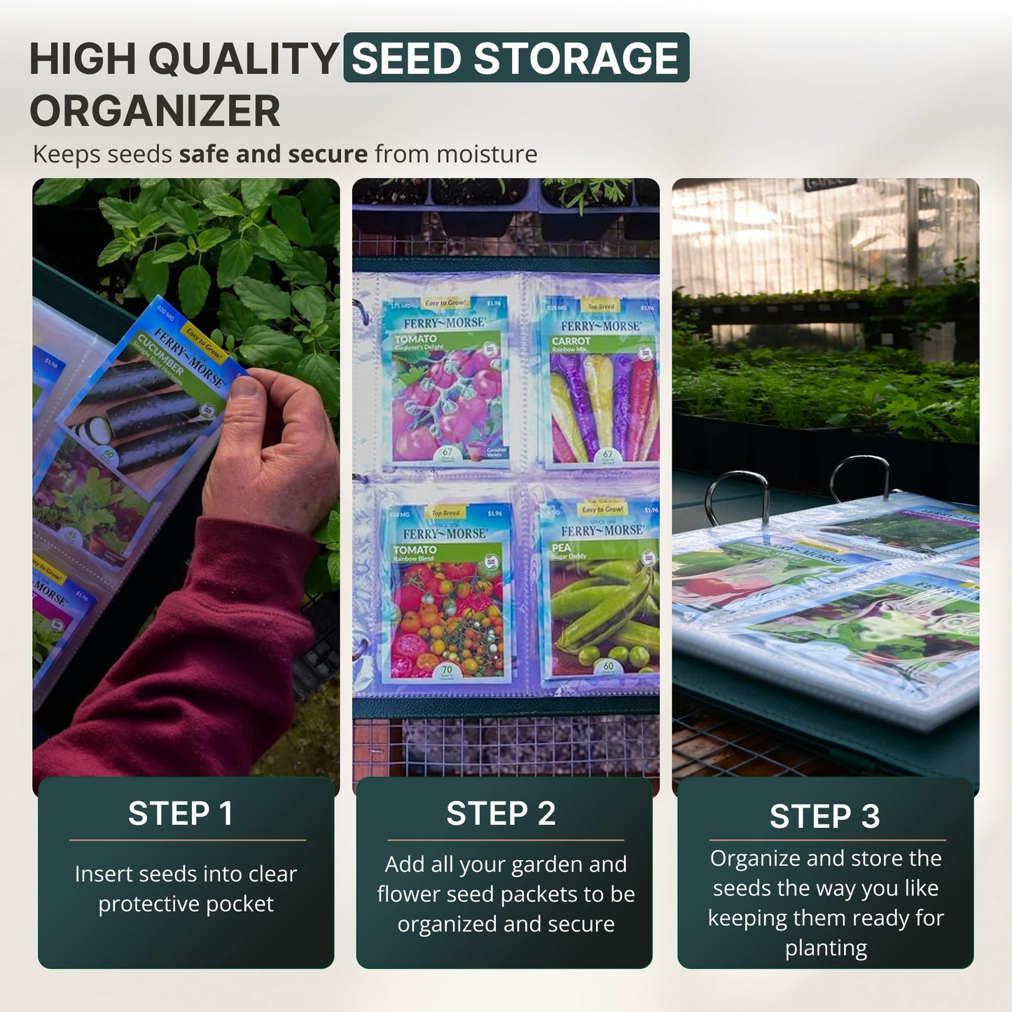 Seed Storage Organizer Binder – Compact Seed Packet Organizer with 50 Sheets Holding 200 Seed Envelopes, Complete Seed Saving Binder Kit for Gardeners