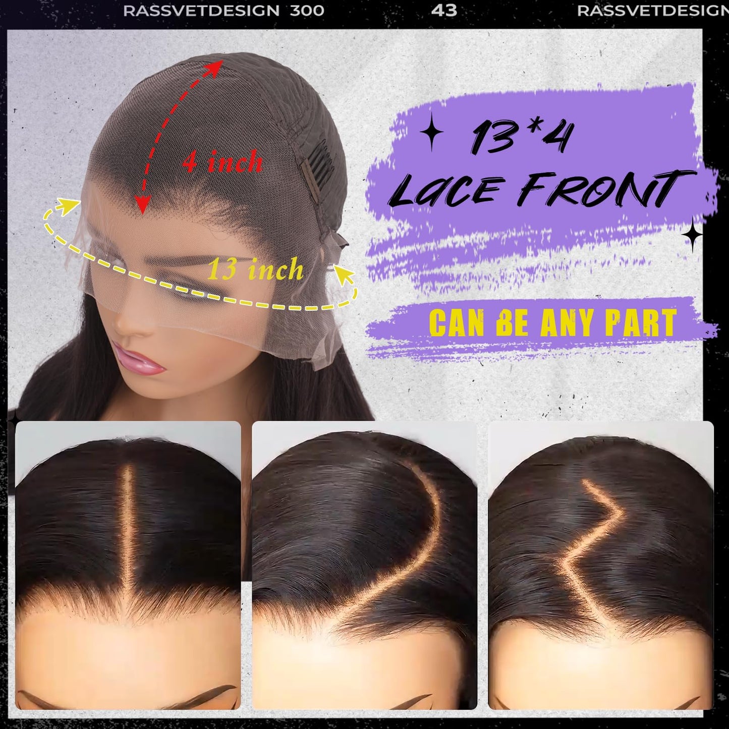 FESHFEN 13x4 Lace Front Wig - 30 inch Long Straight Natural Black Wigs Glueless Hair Wig for Black Women Synthetic Heat Resistant Pre Plucked Wig for Daily Party