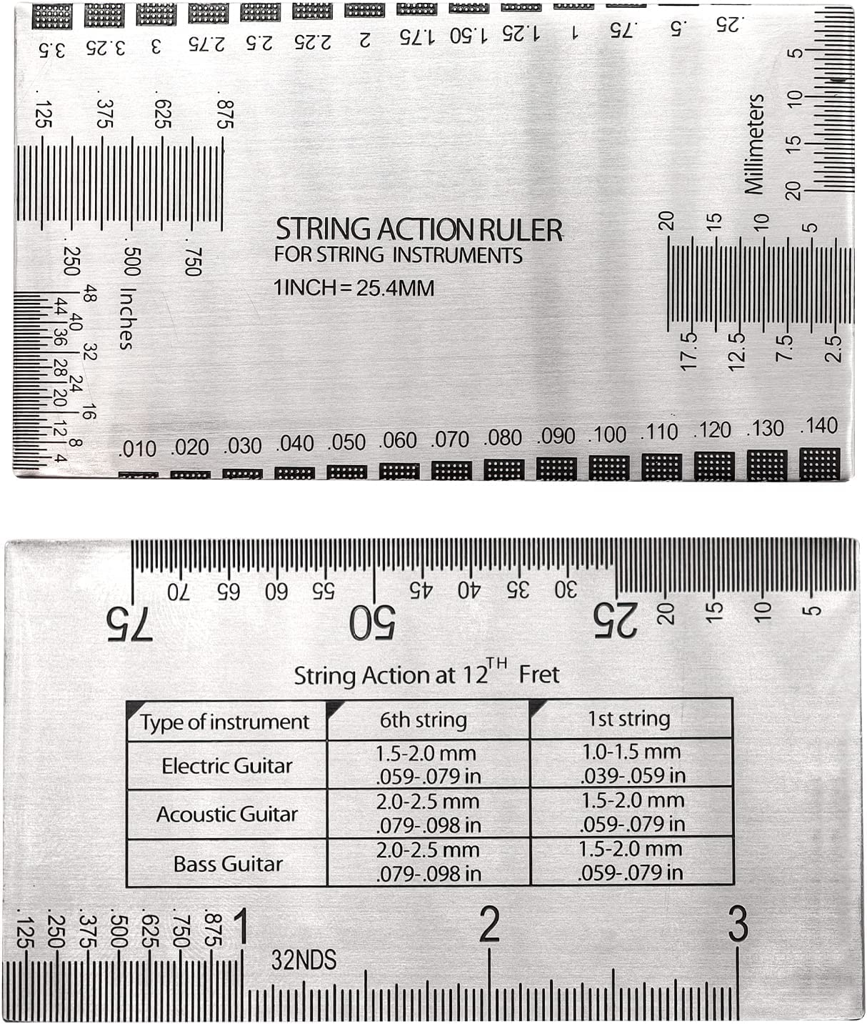 TUOREN 4 Pieces Guitar Luthier Tools Set Unilateral Notched Guitar Neck Straight Edge String Action Gauge Ruler Fret Rocker Fret Leveling Beam Set Up Tool for Guitar Fretboard and Frets