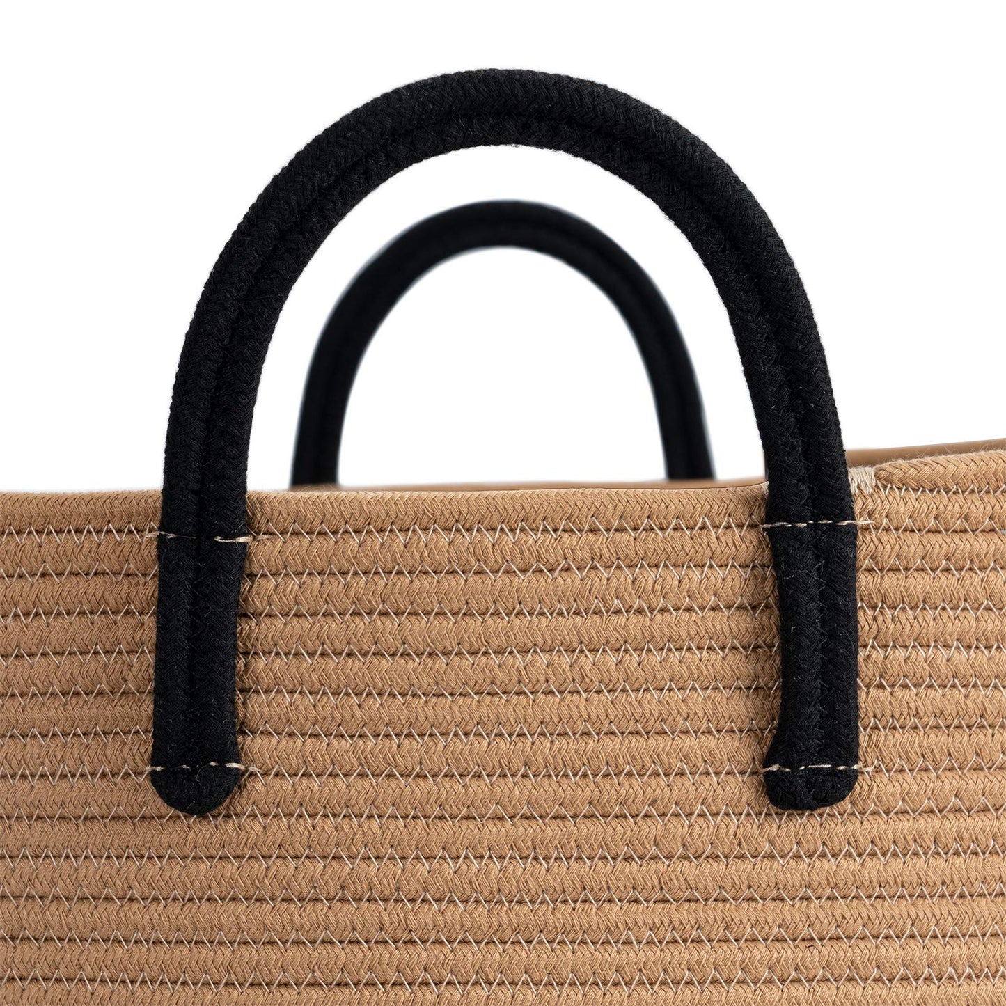 Goodpick XXXLarge Cotton Rope Basket, 21" x 14", Woven Blanket Storage Basket for Living Room Laundry Basket for Pillows Toys Clothes Hamper Wicker Basket with Handles, Black Jute Stripes