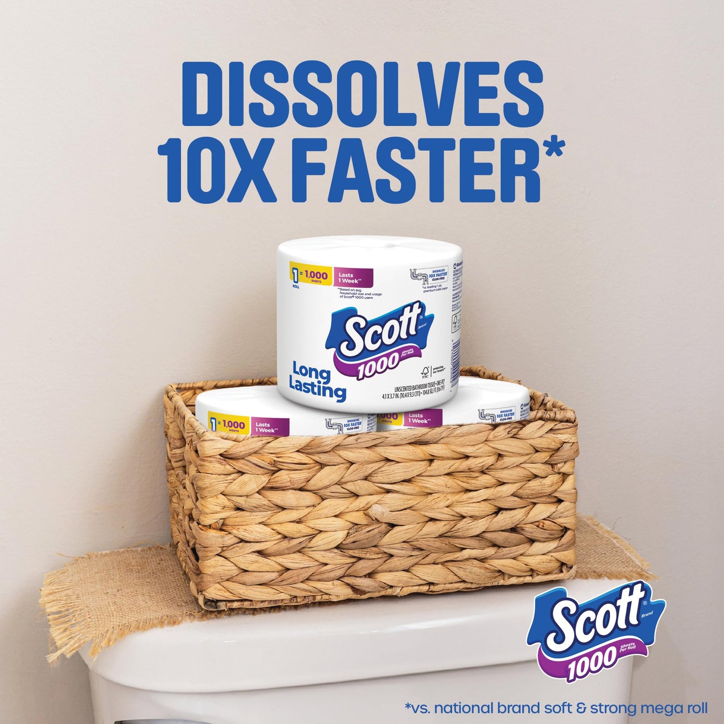 Scott 1000 Toilet Paper, 18 Rolls, Septic-Safe, 1-Ply Toilet Tissue
