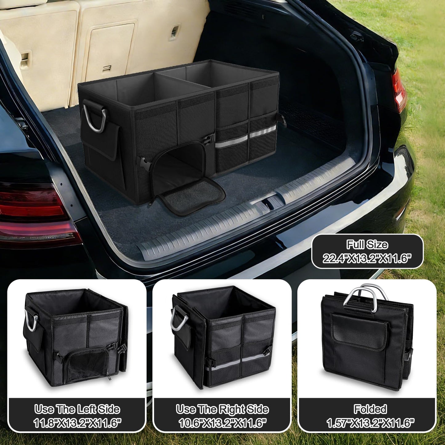 Collapsible Trunk Organizer – Leak-Proof Car Storage Box with Anti-Slip Mat, Fits SUV/Sedan/Minivan/Truck, Stops Groceries from Rolling