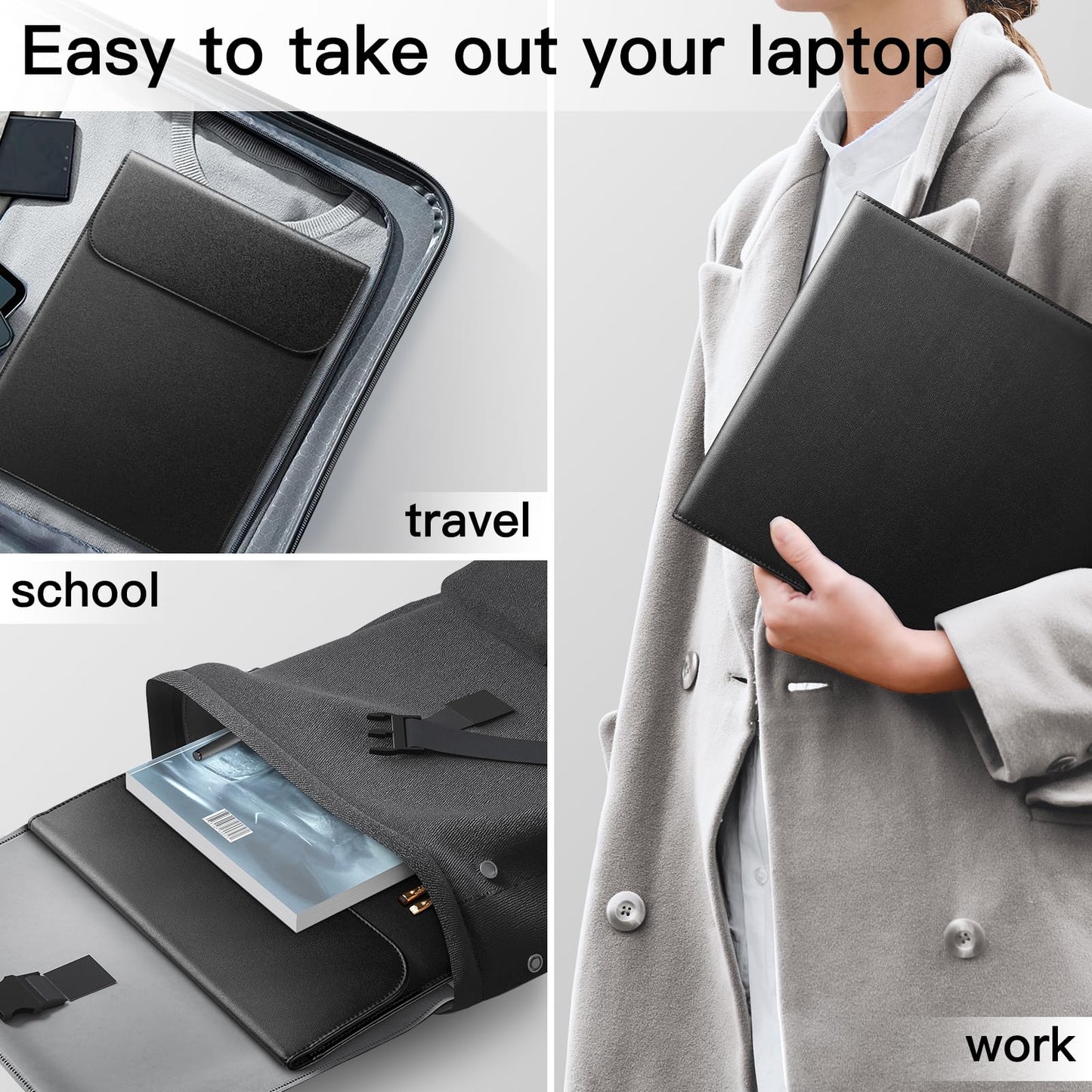 JETech Slim Laptop Sleeve for MacBook Neo (A18 Pro), MacBook Air 13-Inch (M2/M3/M4/M5) 2022-2026, MacBook Pro 13-Inch (M1/M2) 2016-2022, PU Leather Case (Black)