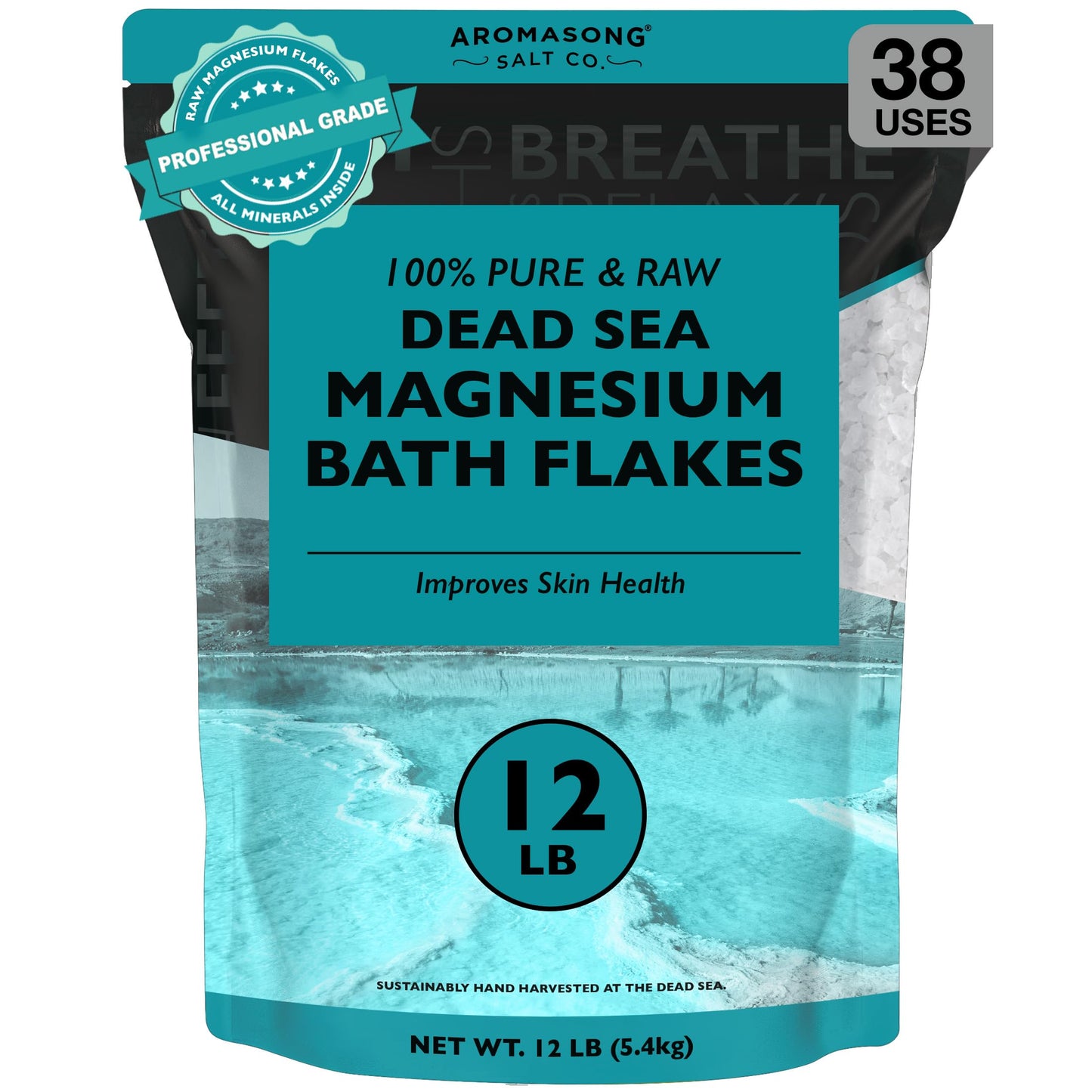 Aromasong Magnesium Flakes, 100% Pure, from The Dead Sea, Highly Concentrated Raw Magnesium Bath Soak, 5443g