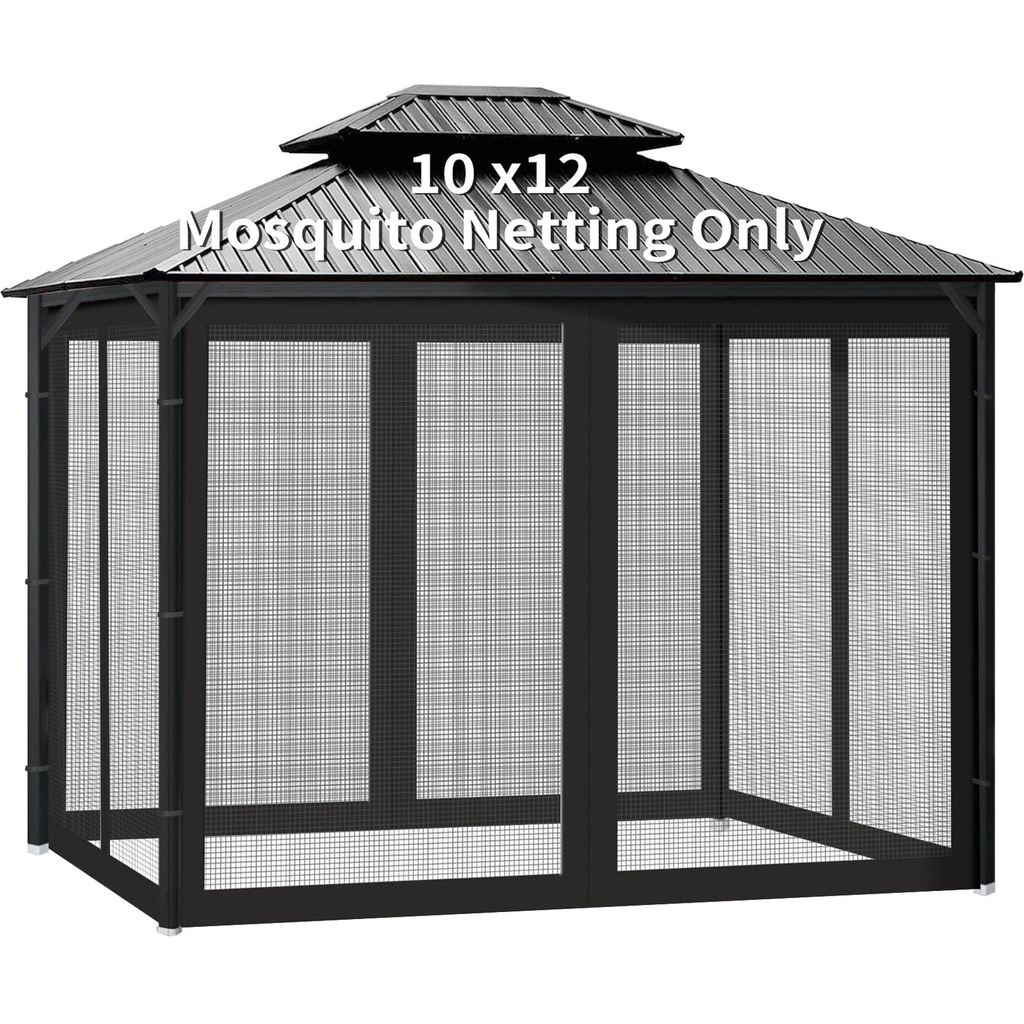 Gazebo Universal Replacement Mosquito Netting, 10' x 12' Outdoor Canopy Net Screen 4-Panel Sidewall Gazebo Curtains, with Zippers, Easy to Install, Fit for Most Gazebos 10x12 Canopy, Patio（Black）