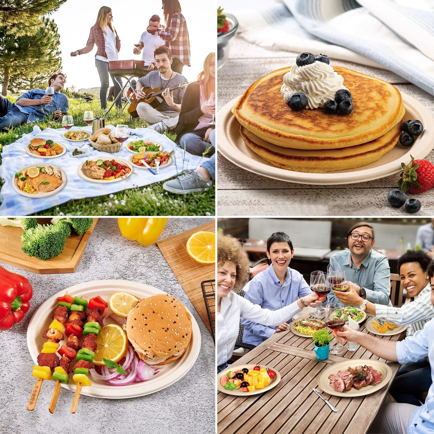 120 Pcs 12 Inch Super Strong Disposable Paper Plates 100% Compostable Oval Paper Plates Natural Biodegradable Eco-Friendly Plant Fiber Plates for Party, Gathering, Picnic and BBQ