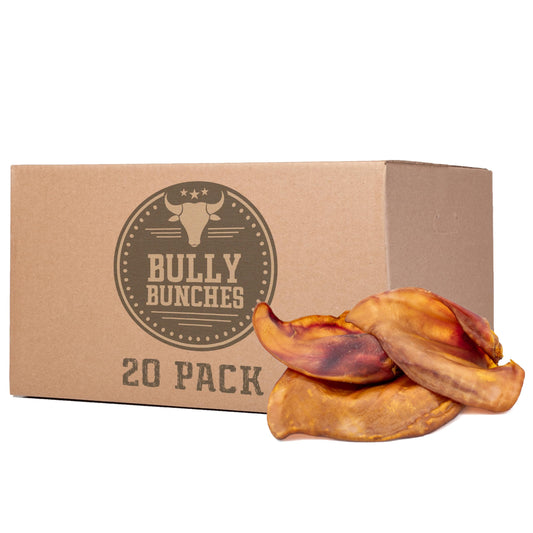 Bully Bunches Large Whole Pig Ears for Dogs | Free Range Oven Baked Pork for All Breeds | All-Natural, Single Ingredient & 100% Digestible Safe Dog Chew (20 Pack)