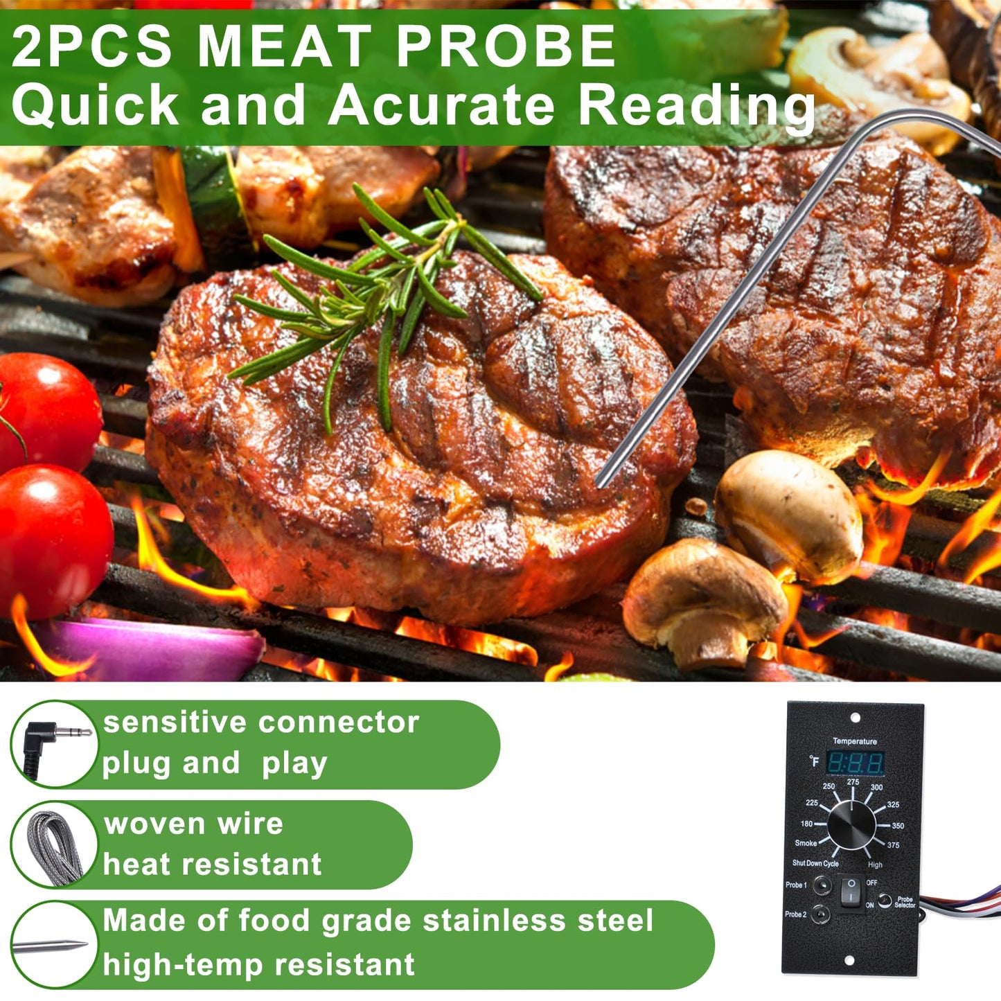 Digital Thermostat Controller Compatible with Traeger Pro 34, 20, 22 & Pellet Grills Smoker BAC365, Precision Temperature Control Panel Replacement Parts with 2 Meat Probe for BBQ