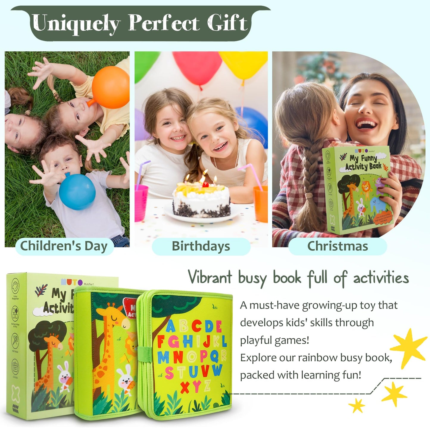 MutoToy® Busy Books for Toddlers 1-3, 22 in 1 Montessori Busy Board for 1 2 3 Years Old, Educational Toddler Toys with Life Skills, Matching, Toddlers Travel Toys Ideal Gifts for 1 2 3 Boys Girls