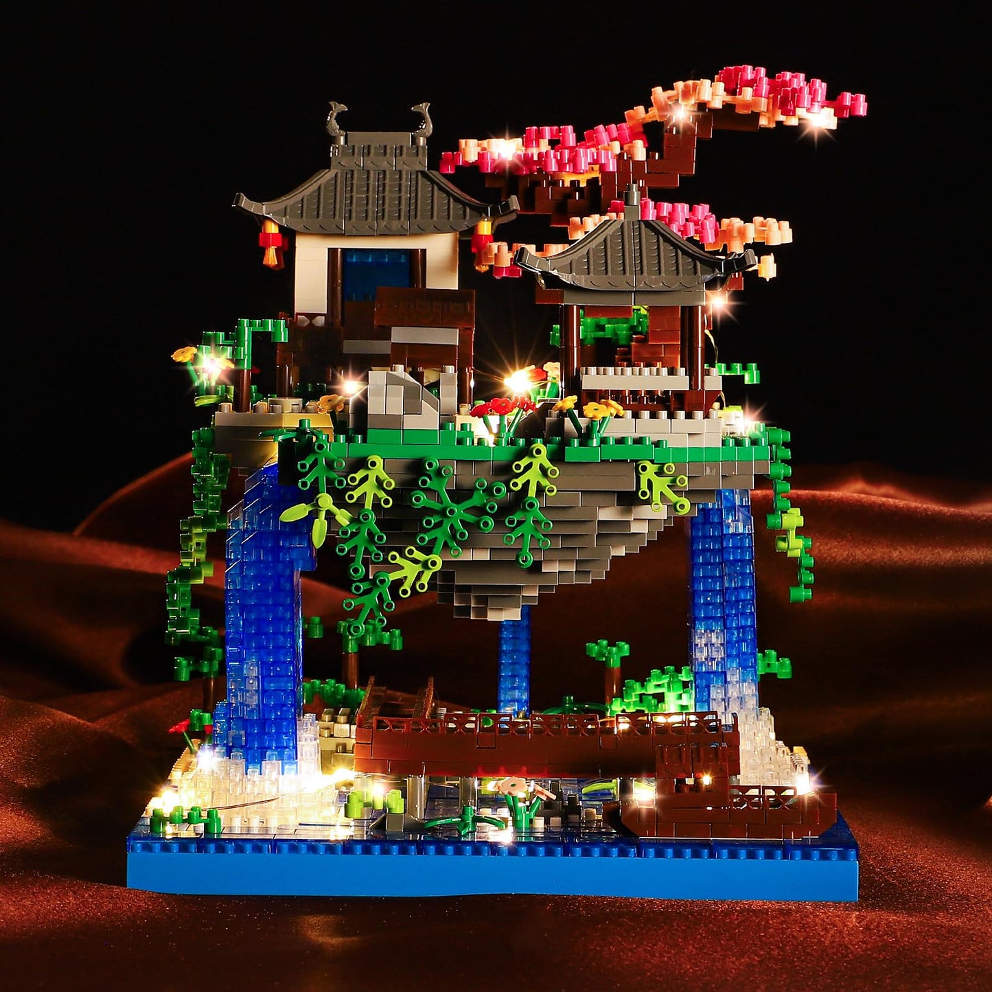 CAXIMSY Cherry Blossom Bonsai Tree House Building Block Sets with Acrylic Display Cover 3320PCS Chinese Architecture of Peach Blossom Micro Mini Building Set Toy Gift for Kids Adults