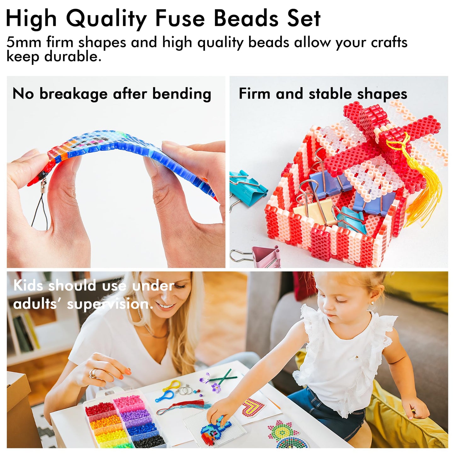 Fuse Beads, 21,000 pcs Fuse Beads Kit 22 Colors 5MM for Kids, Including 8 Ironing Paper,48 Patterns, 4 Pegboards, Tweezers, Beads Compatible Kit by INSCRAFT