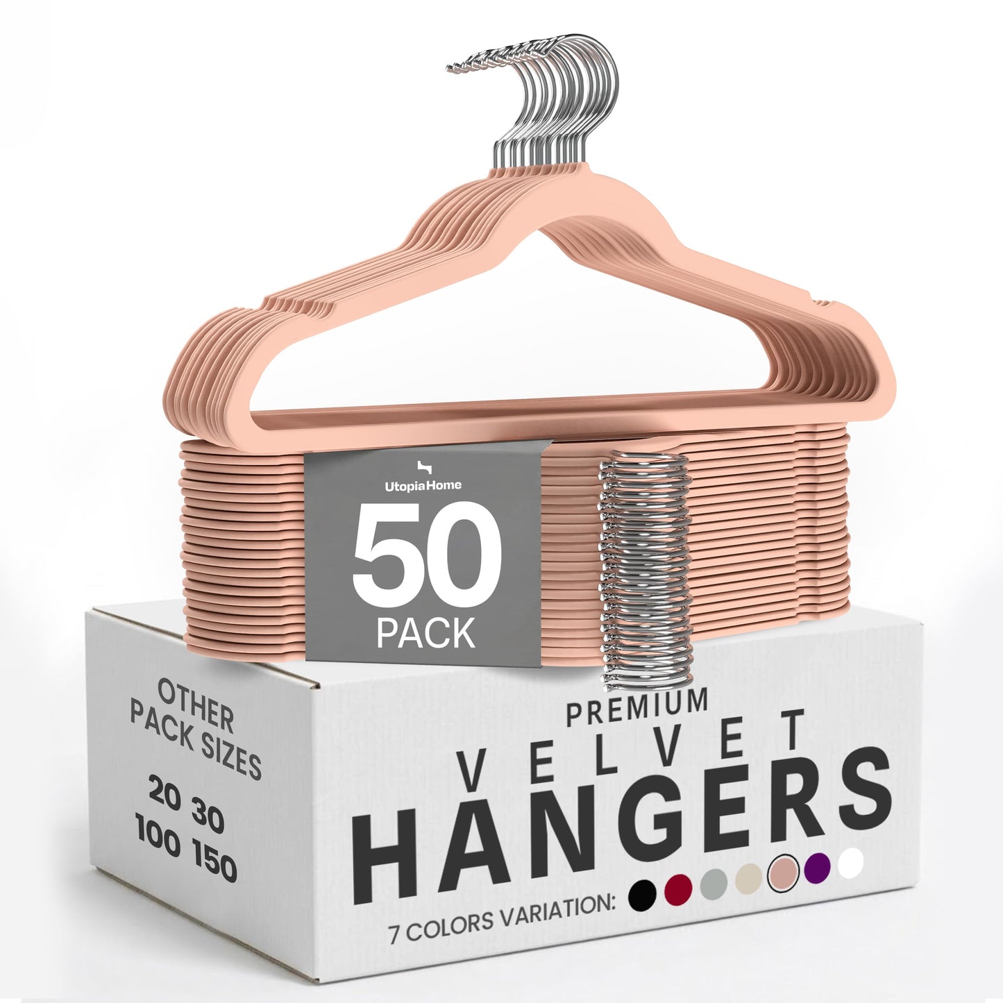 Utopia Home Velvet Hangers 50 Pack, Heavy Duty, Non-Slip, Space Saving Felt Clothes Hangers with 360° Hook & Notches (Pink)
