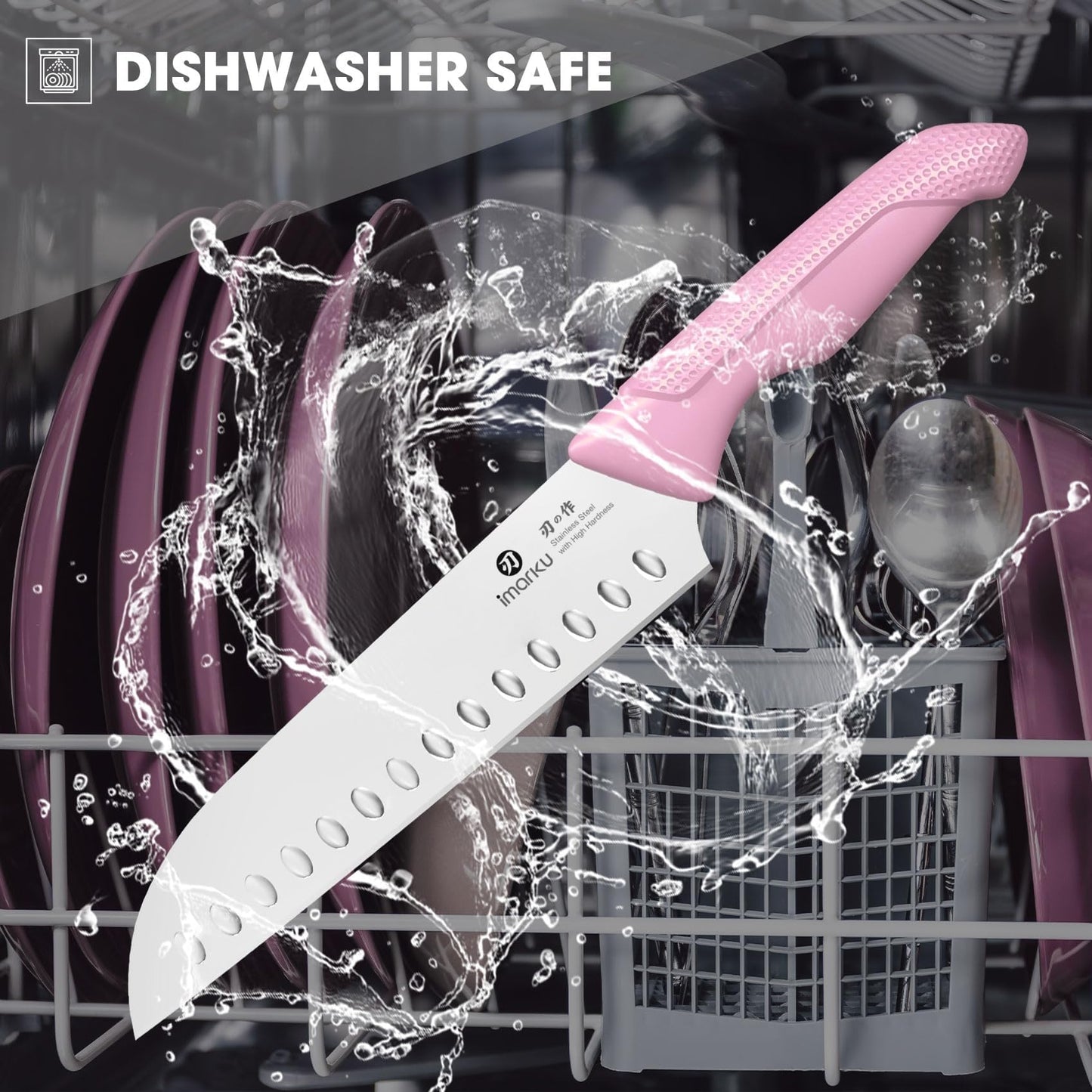imarku Knife Set with Block, Sharp Knife Set with Built-in Sharpener, 14 PCS Japanese Stainless Steel Kitchen Knife Set, Dishwasher Safe, Pink, Ideal Home Cooking Gift for Mom