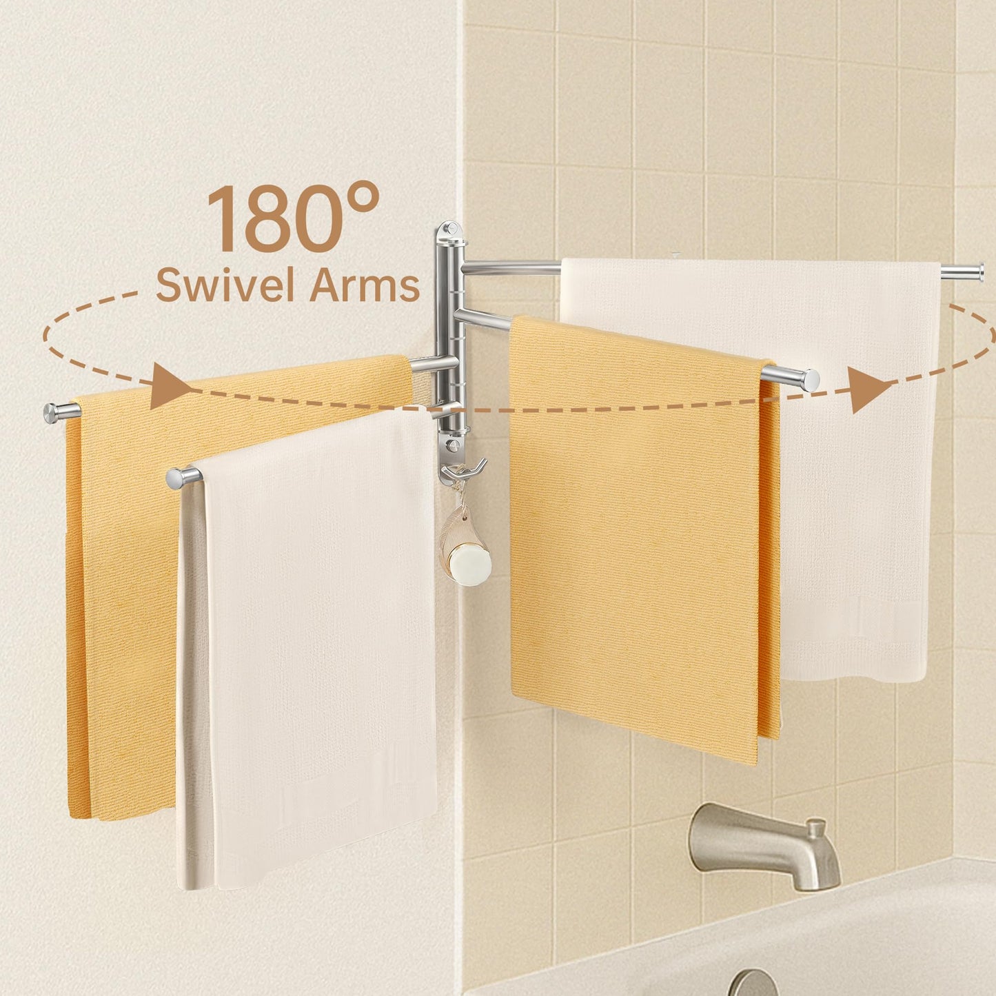 KES Swivel Towel Bar 19.5" Extra Long, 4-Arm Swing Out Towel Rack for Bathroom Wall, Hand Towel Holder for Multiple Towels, SUS304 Stainless Steel Brushed Finish, A2103S4L50-2