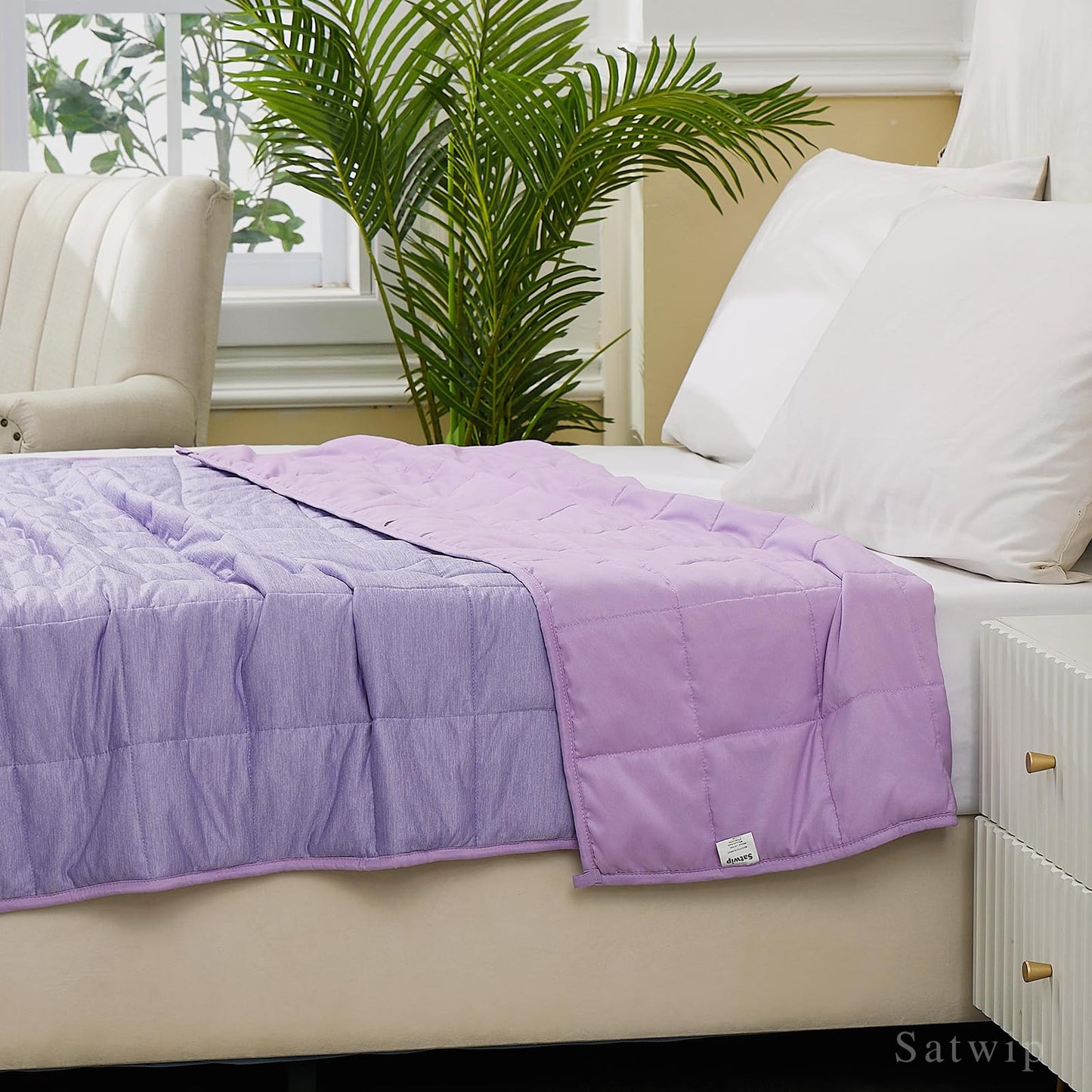 Weighted Blanket 20 lbs Queen Size - Satwip Cool Moire Jersey Cooling Bed Blanket for Hot Sleeper with Soft Breathable Sanded, 60 x 80 inches, Purple