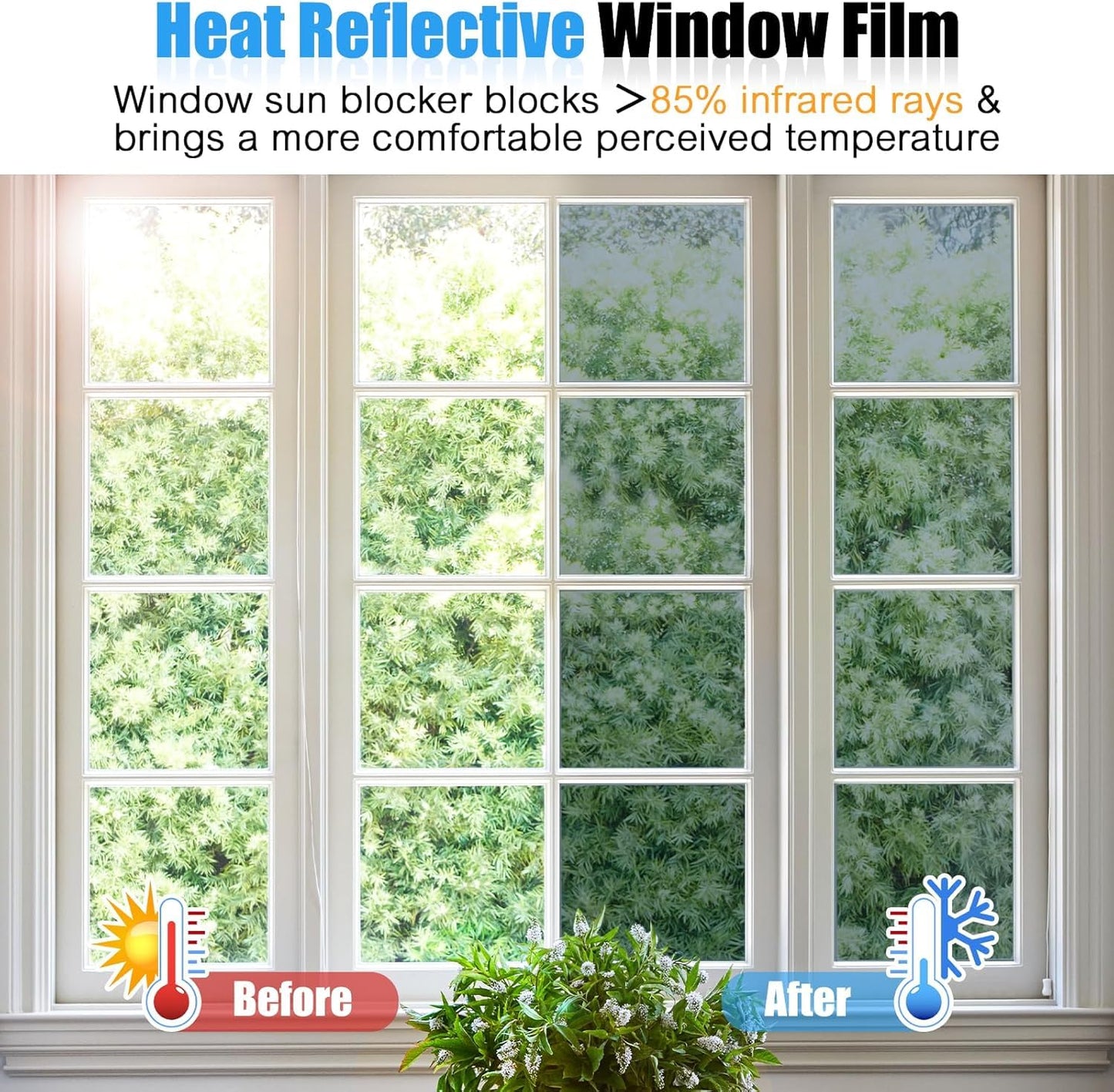 Homein One Way Window Film Reflective Heat Blocking & Sun Blocking, Privacy Film for Windows, Tint Mirror for House Windows, Heat Reflective & Control, Static Cling, Silver, 60x200cm