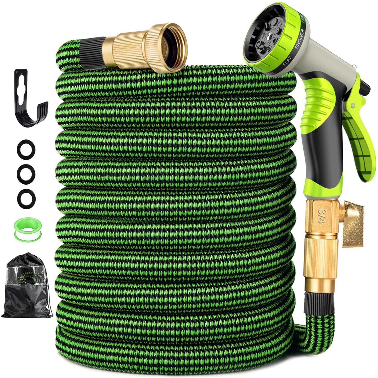 Lachesis Expandable Garden Hose, 50ft Retractable Water Hose Flexible Garden Hose with 10 Function Nozzle, 3/4" Solid Brass Fittings and 3-Layers Latex, 50ft Kink Free Lightweight Leakproof Pipe
