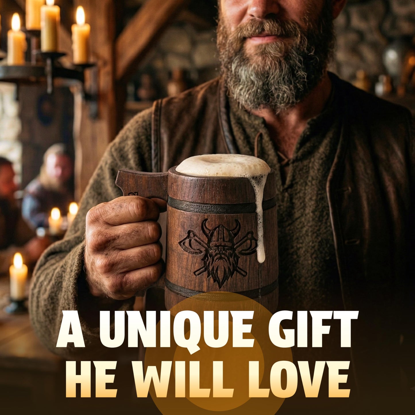 TESLYAR Beer Mug 600 ML - 20 OZ - Viking Mug - Tankard Mug - Beer Stein - Wooden Beer Mug - Handmade Gifts for Men | Fathers Day | Christmas | Birthday Gifts | Celtic Men Mugs - Dark Viking