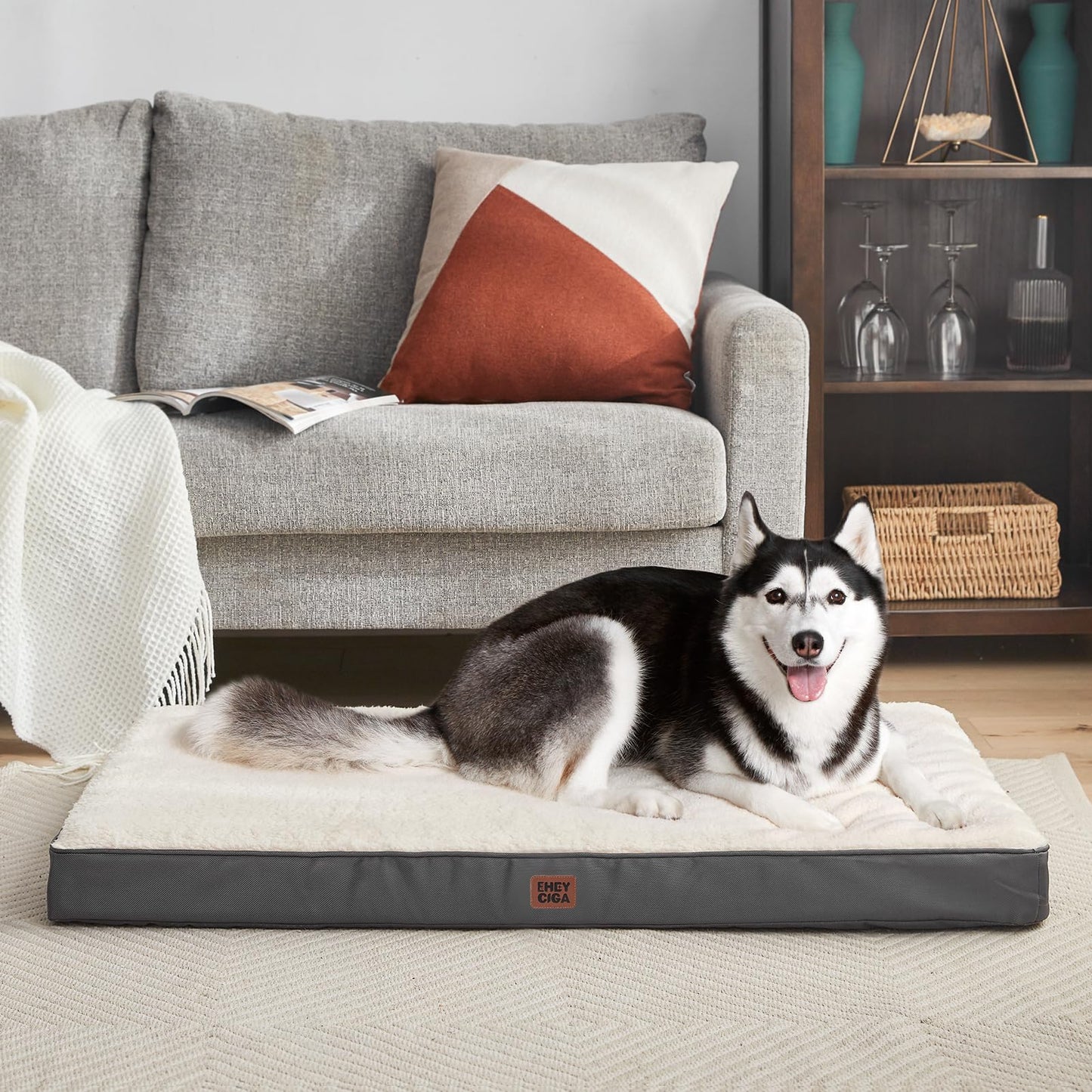 EHEYCIGA Dog Bed Large XL, Orthopedic XL Dog Beds for Extra Large Dogs, Washable Dog Mattress with Removable Cover and Non-slip Bottom, Pet Bed with Foam, Beige