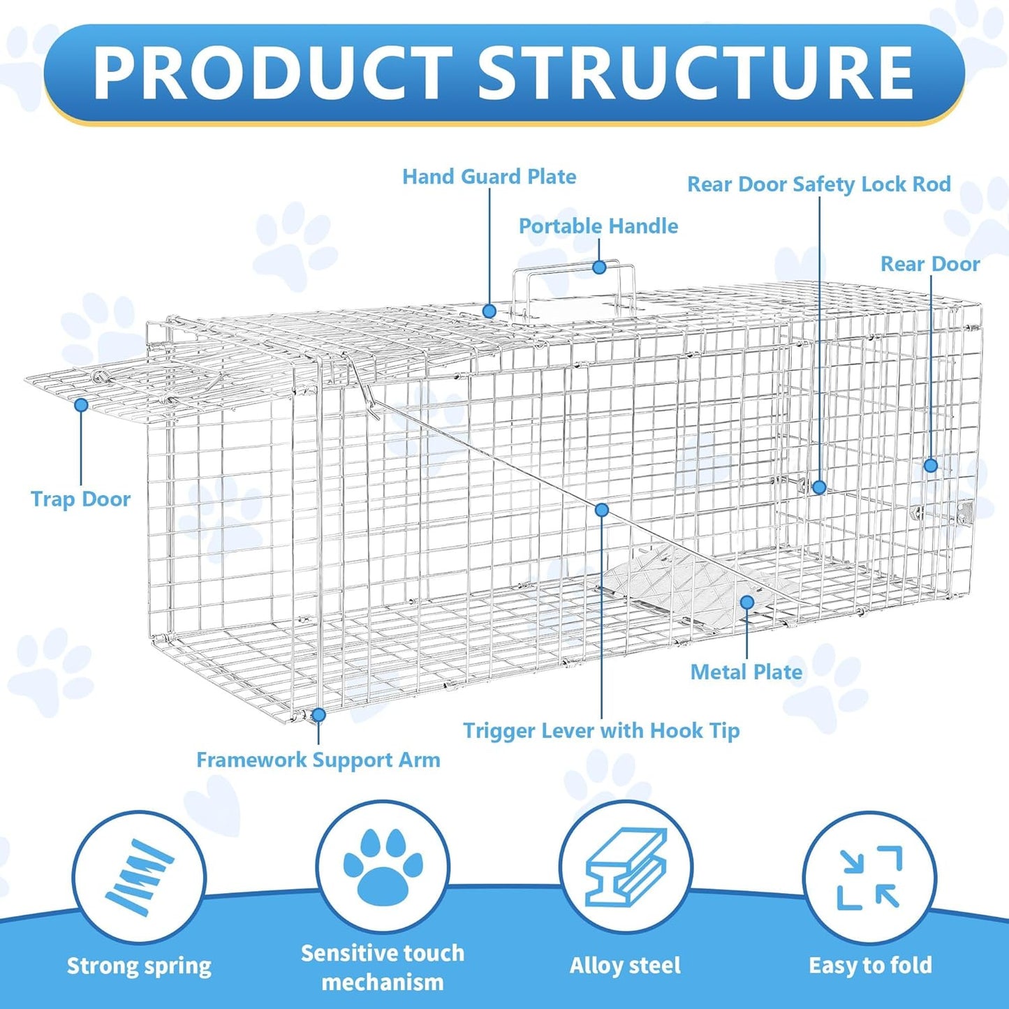 Live Animal Traps - 32" Humane Animal Trap for Stray Cats Raccoons, Squirrel, Skunk, Mole, Groundhog, Armadillo, Rabbit - Humane Rat Trap Indoor Outdoor