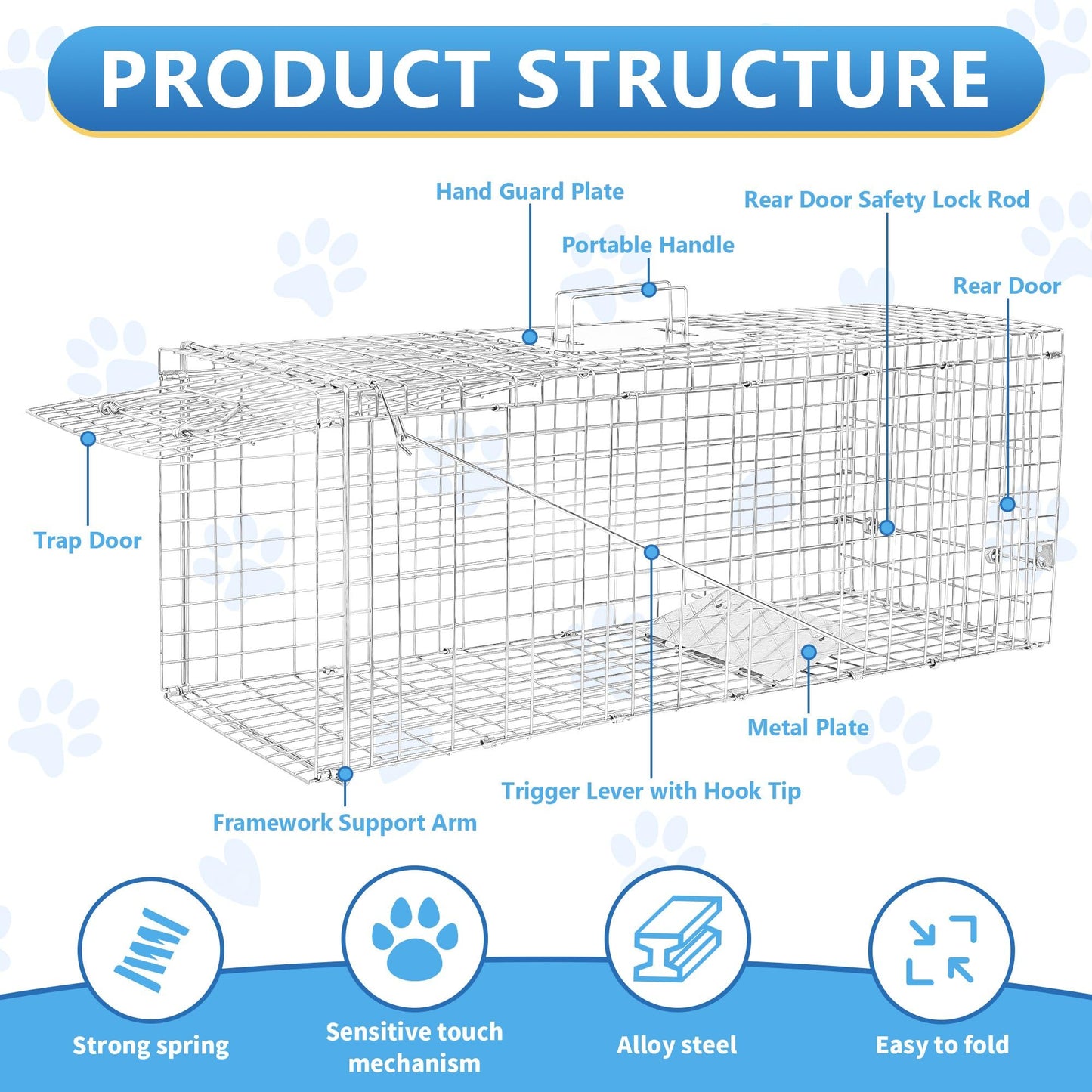 BTYCityMao Live Animal Traps - 32" Humane Animal Trap for Stray Cats Raccoons, Squirrel, Skunk, Mole, Groundhog, Armadillo, Rabbit - Humane Rat Trap Indoor Outdoor