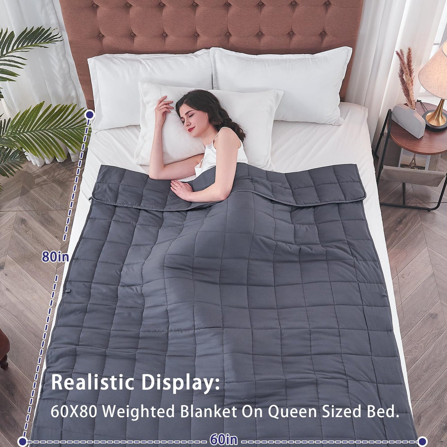 yescool Weighted Blanket for Adults (20lbs,60” x 80”, Grey) Cooling Heavy Blanket Perfect for 190-210 lbs, Queen Size Breathable Blanket with Premium Glass Bead,Machine Washable