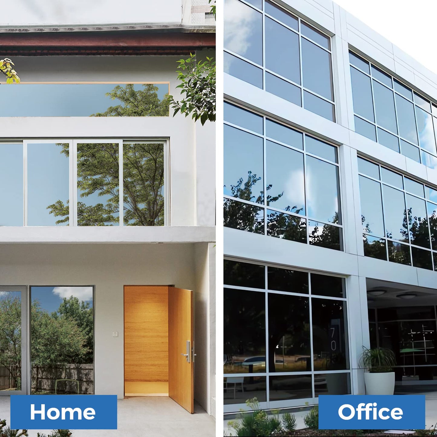 Coavas Window Films for Privacy One Way Window Film, Reflective Mirror Window Film for Sun Blocking, UV Heat Control No Glue Static Cling Window Tint for Home 23.6x78.7in, Silver Black