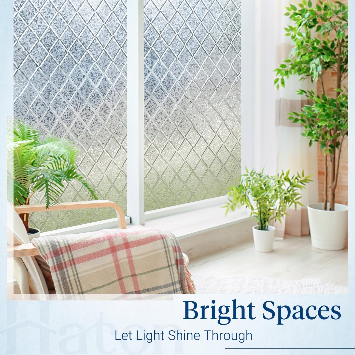Haton Window Films for Privacy, 3D Frosted Glass Film, Sun UV Blocking Static Cling Reusable Non-Adhesive Decorative Window Privacy Covering fits Bathroom & Home Office, Lattice Pattern,60x200cm