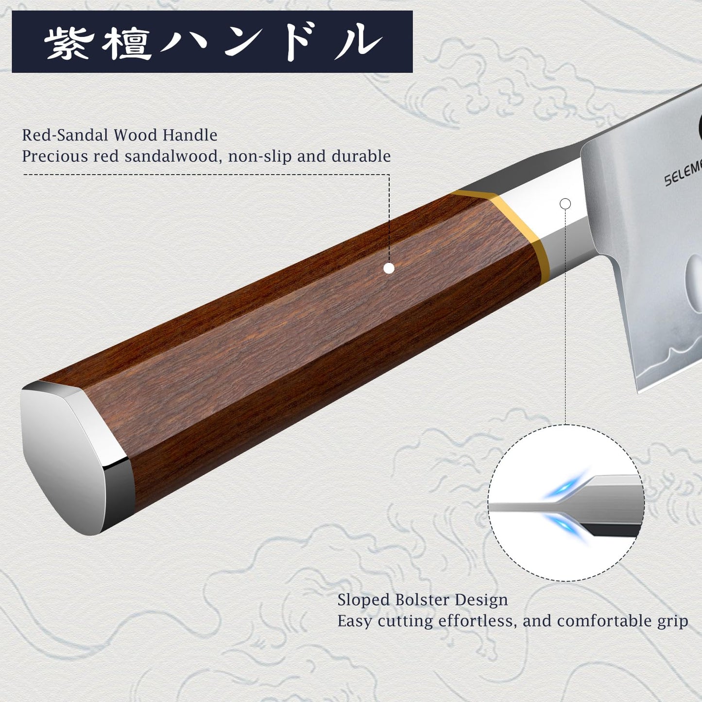 HOSHANHO Nakiri Knife 7 Inch, Hand Forged Japanese Super Steel Chef Knife, Multipurpose Meat and Vegetable Kitchen Knife with Red Sandal Wooden Handle & Gift Box